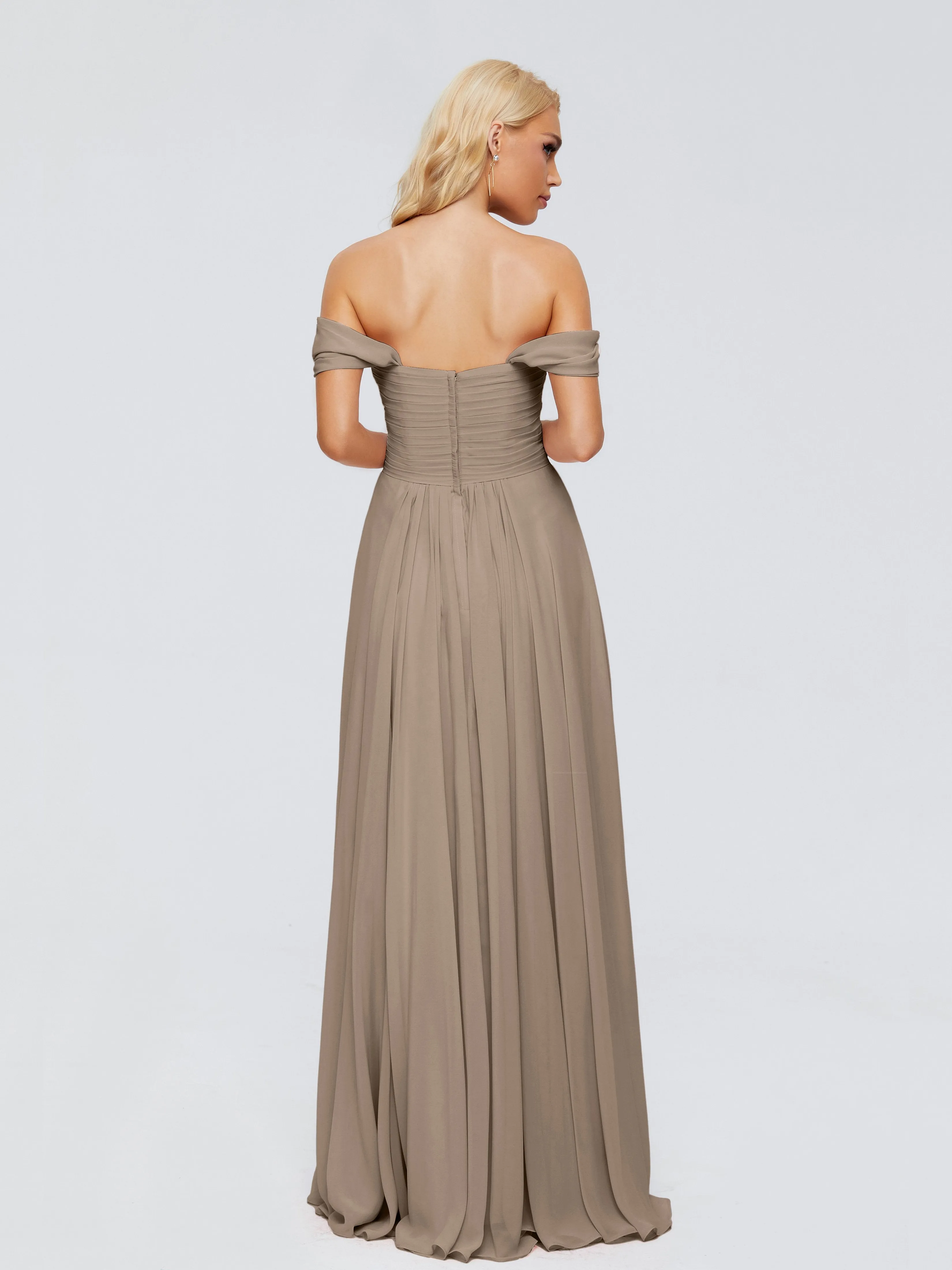 Trinity Off-The-Shoulder Chiffon Bridesmaid Dresses