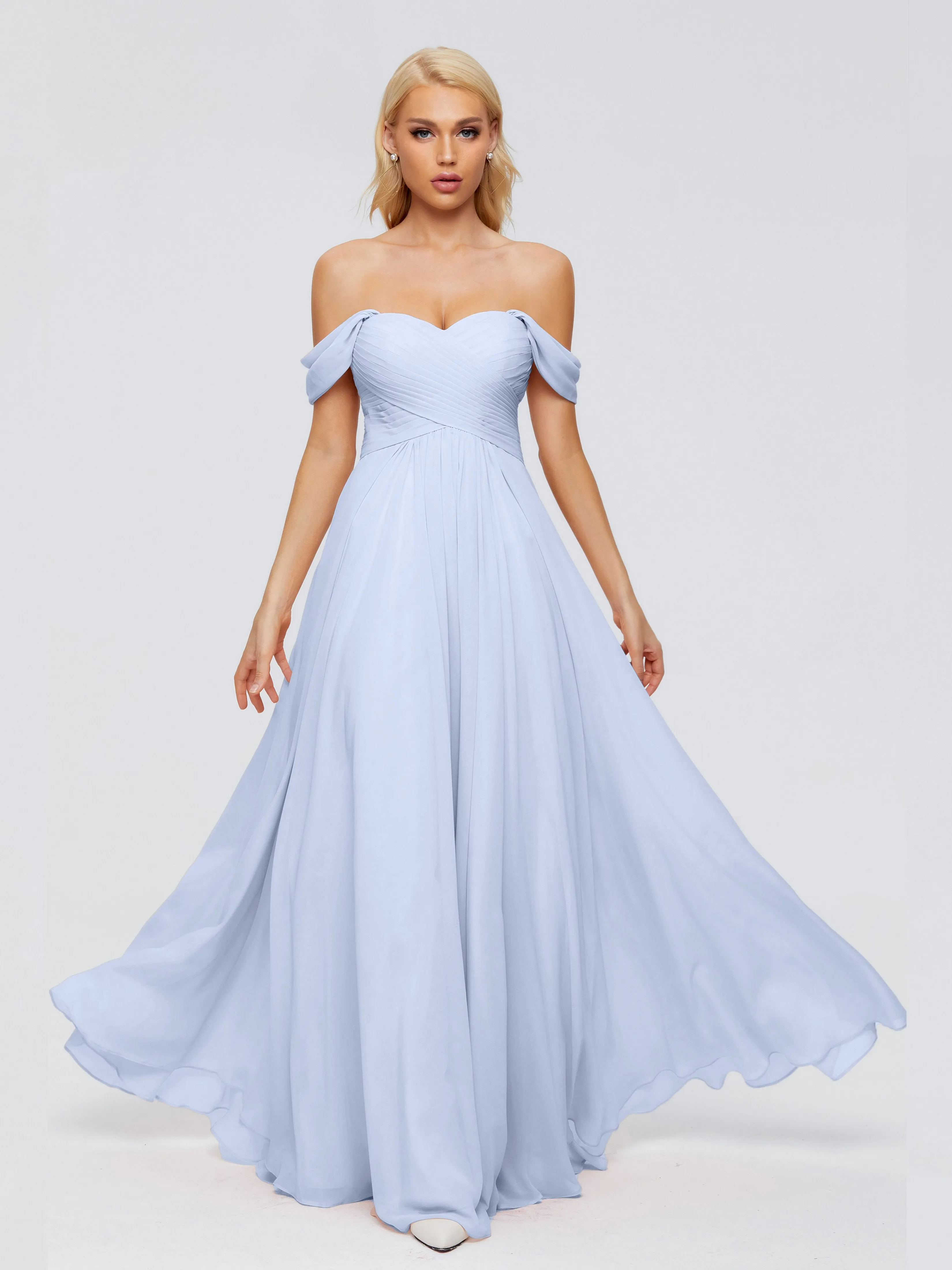 Trinity Off-The-Shoulder Chiffon Bridesmaid Dresses