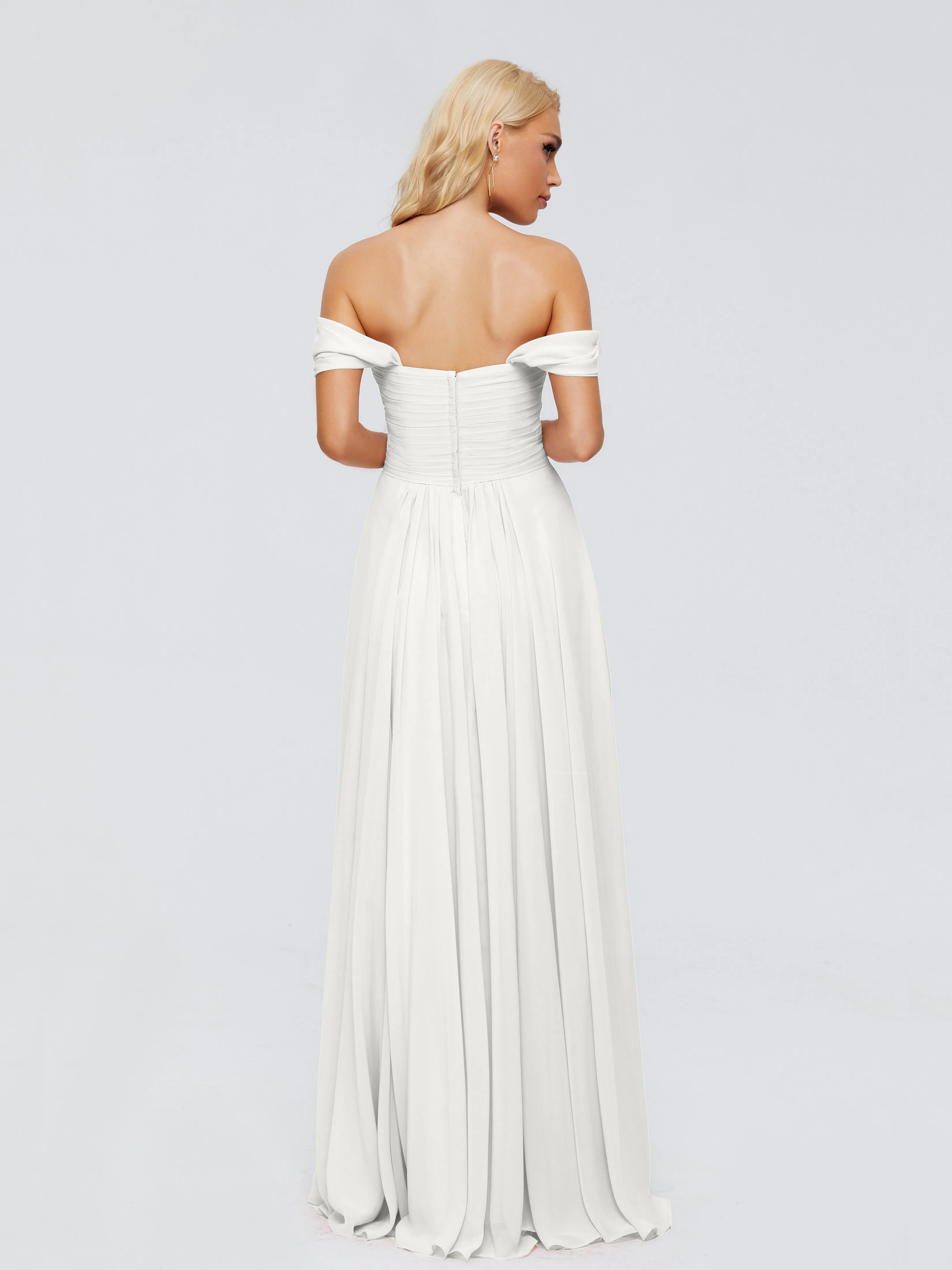 Trinity Off-The-Shoulder Chiffon Bridesmaid Dresses