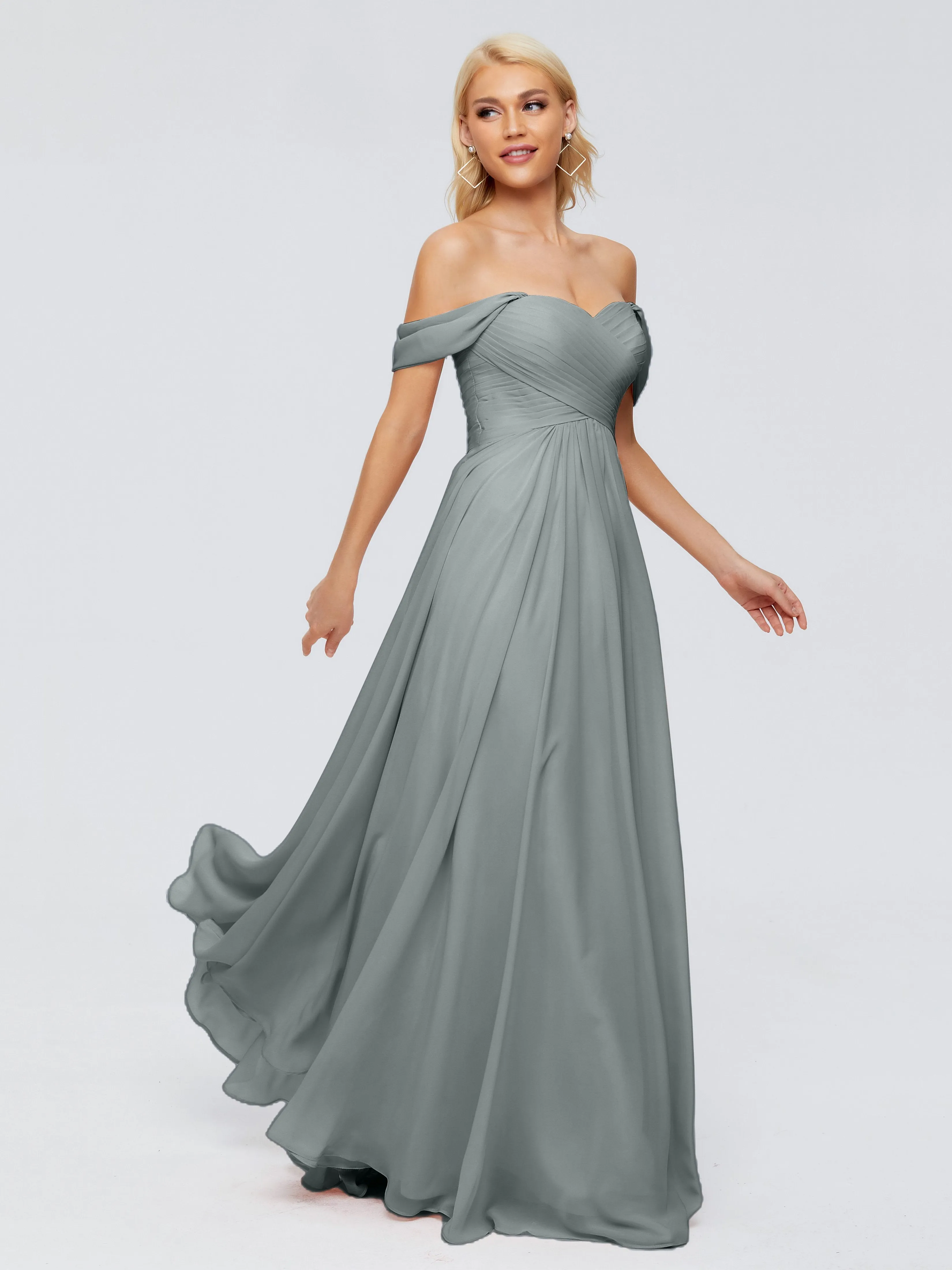 Trinity Off-The-Shoulder Chiffon Bridesmaid Dresses