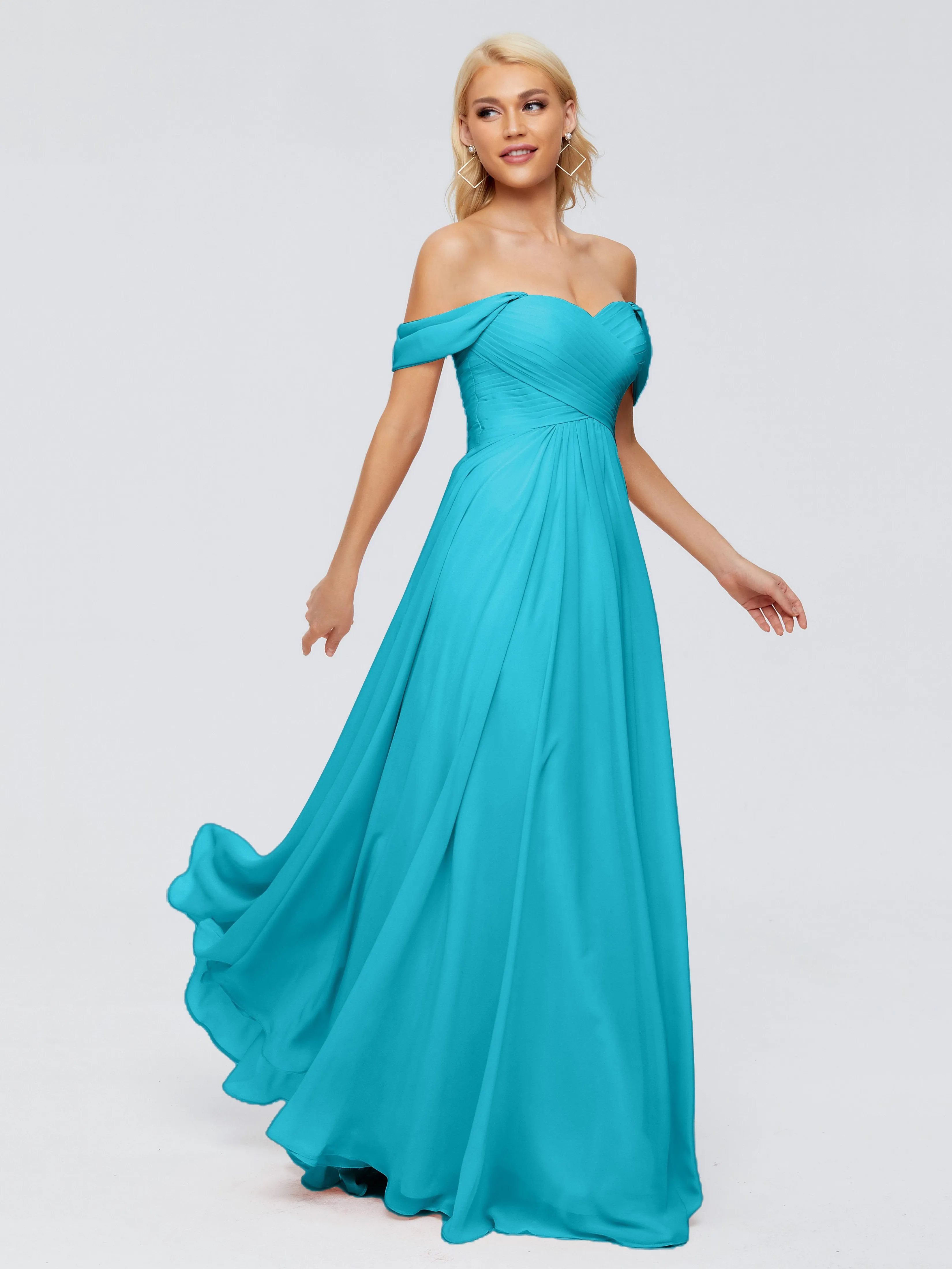 Trinity Off-The-Shoulder Chiffon Bridesmaid Dresses