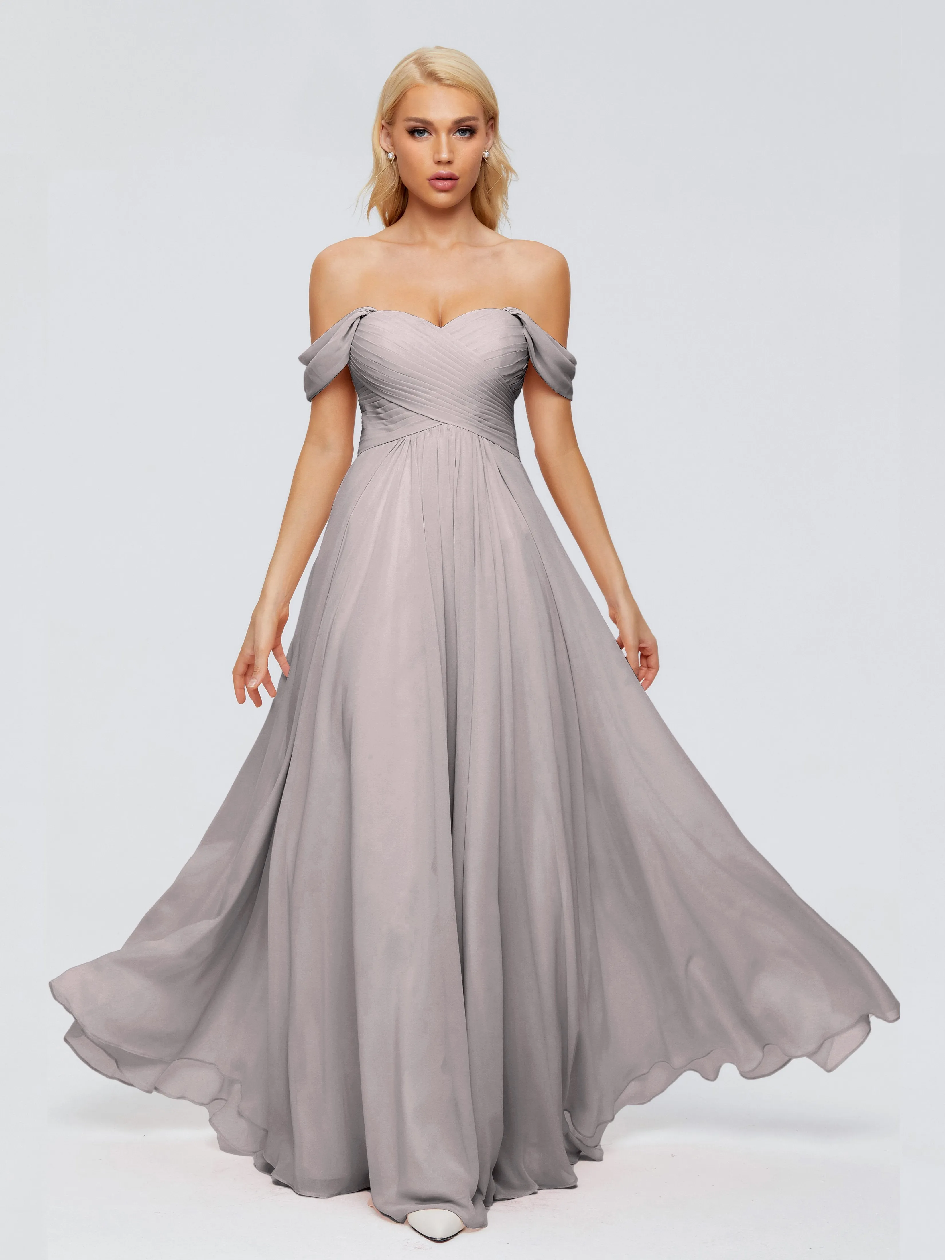 Trinity Off-The-Shoulder Chiffon Bridesmaid Dresses