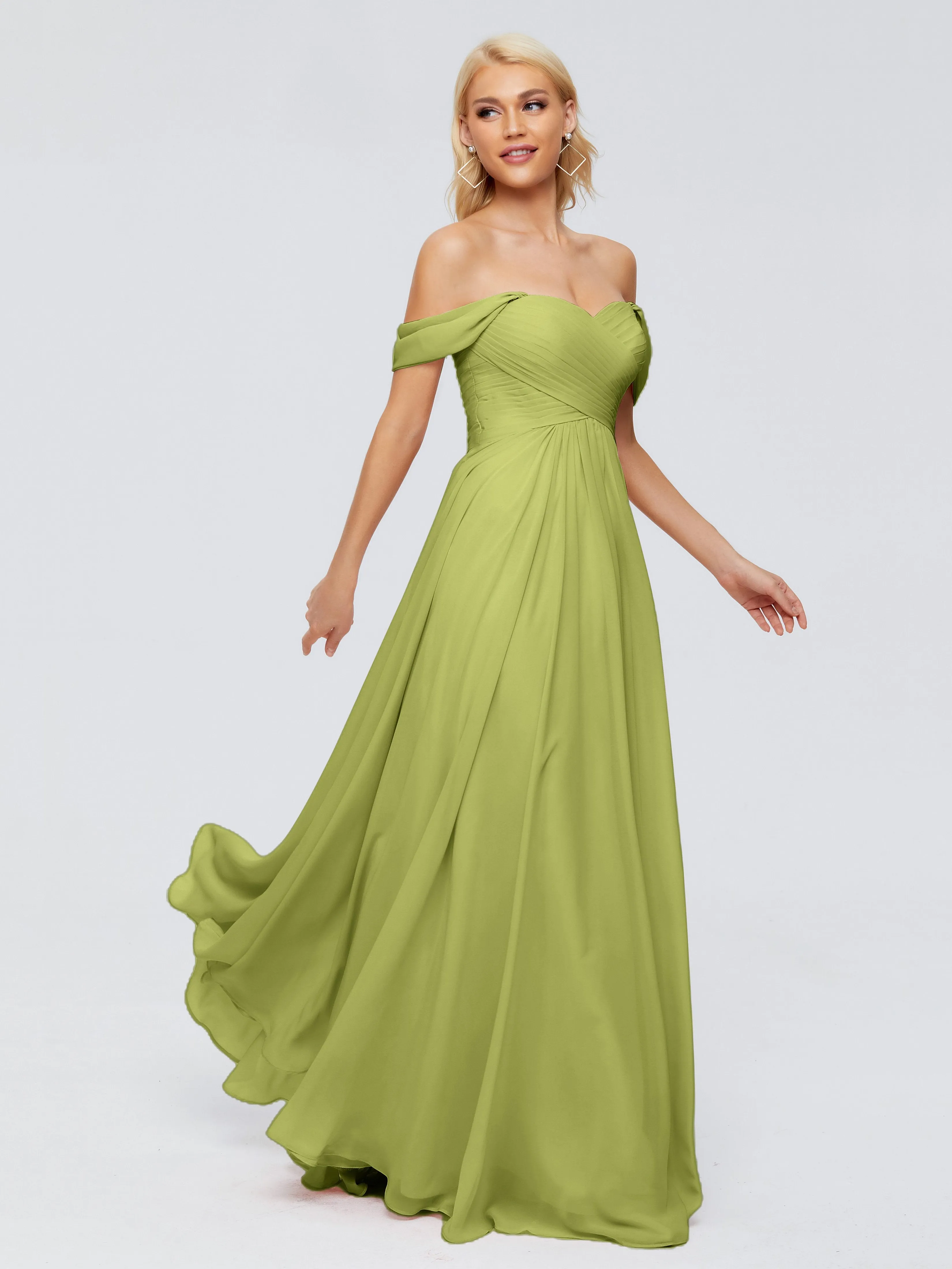 Trinity Off-The-Shoulder Chiffon Bridesmaid Dresses