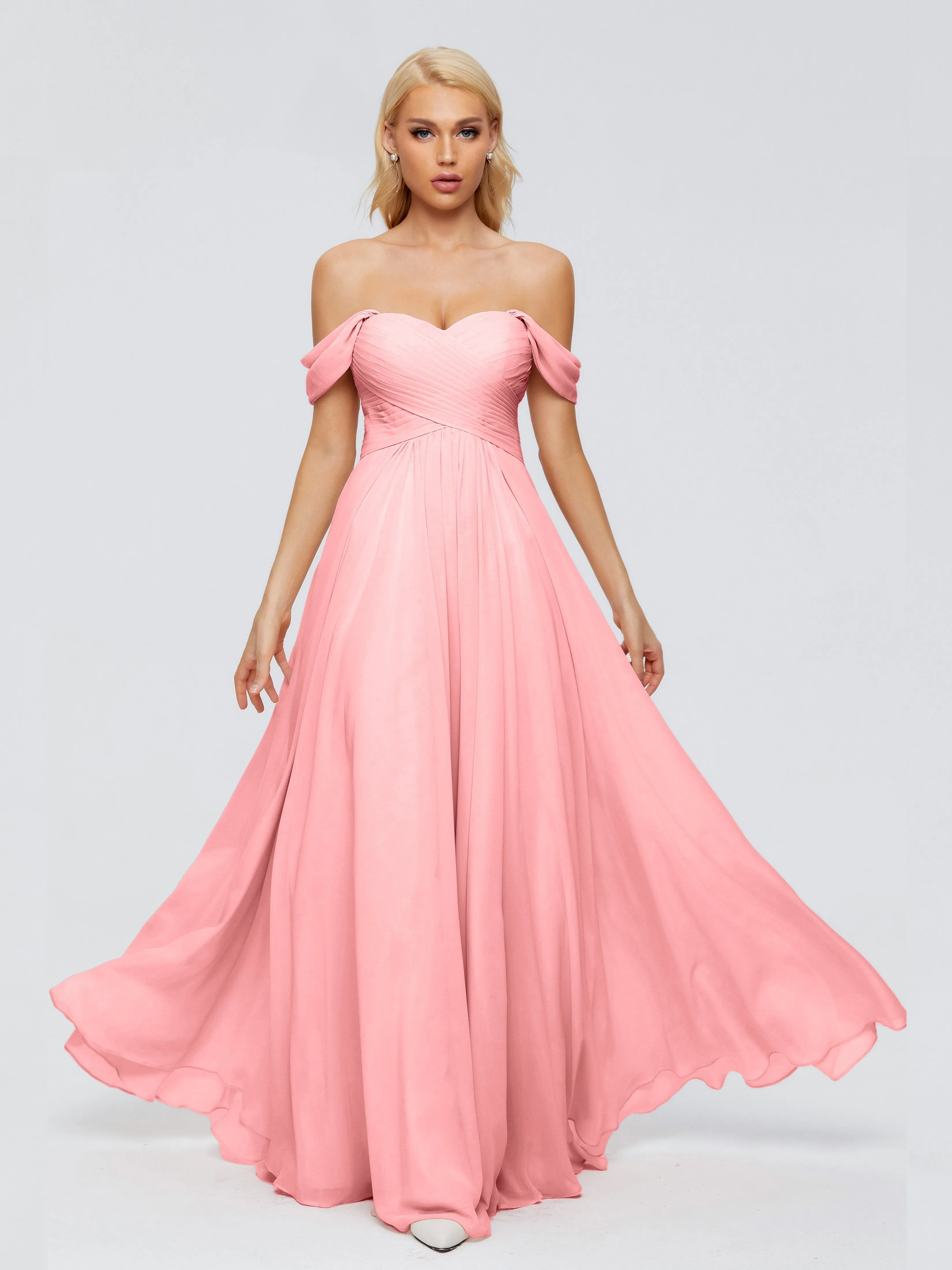 Trinity Off-The-Shoulder Chiffon Bridesmaid Dresses