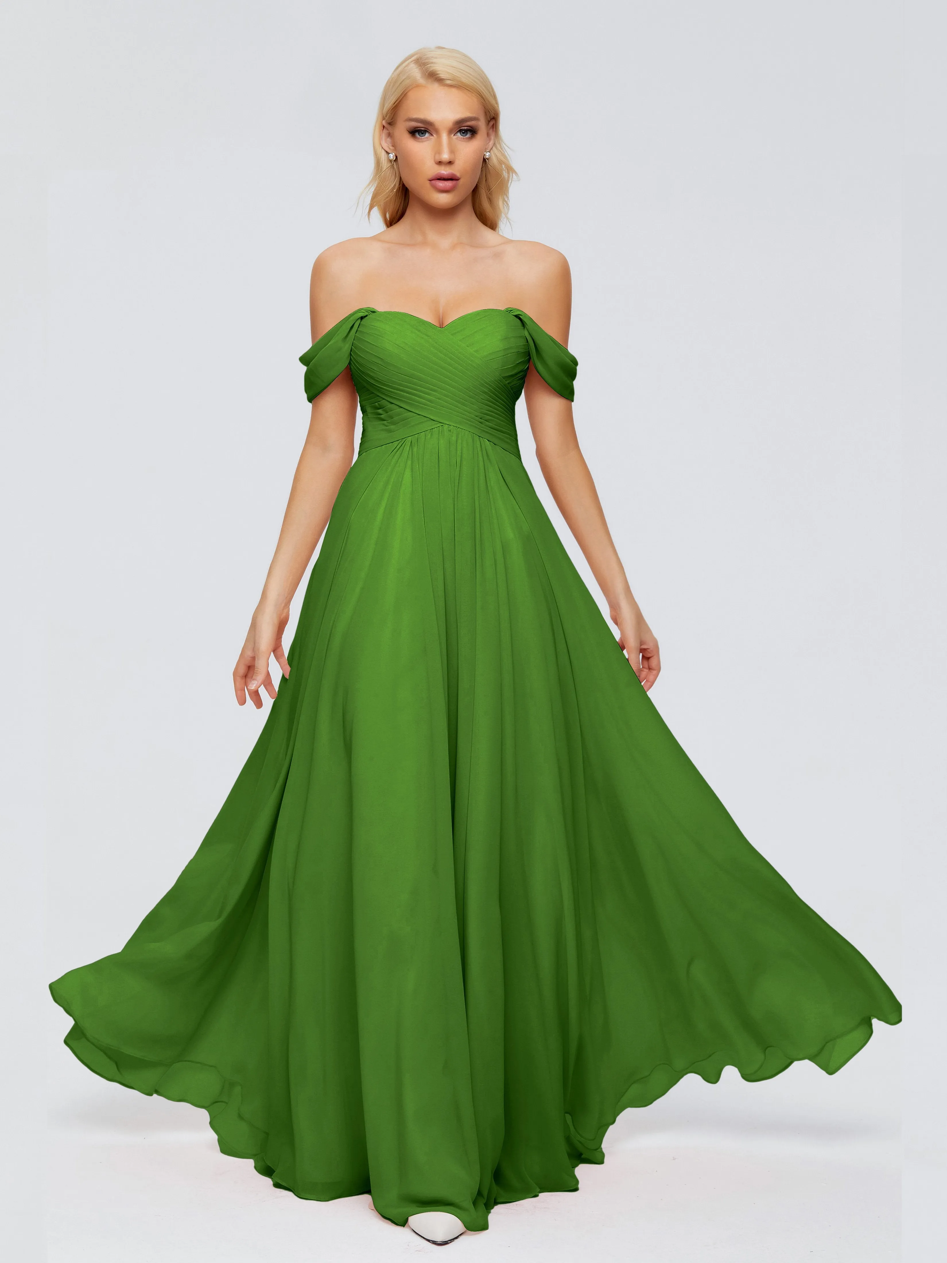 Trinity Off-The-Shoulder Chiffon Bridesmaid Dresses