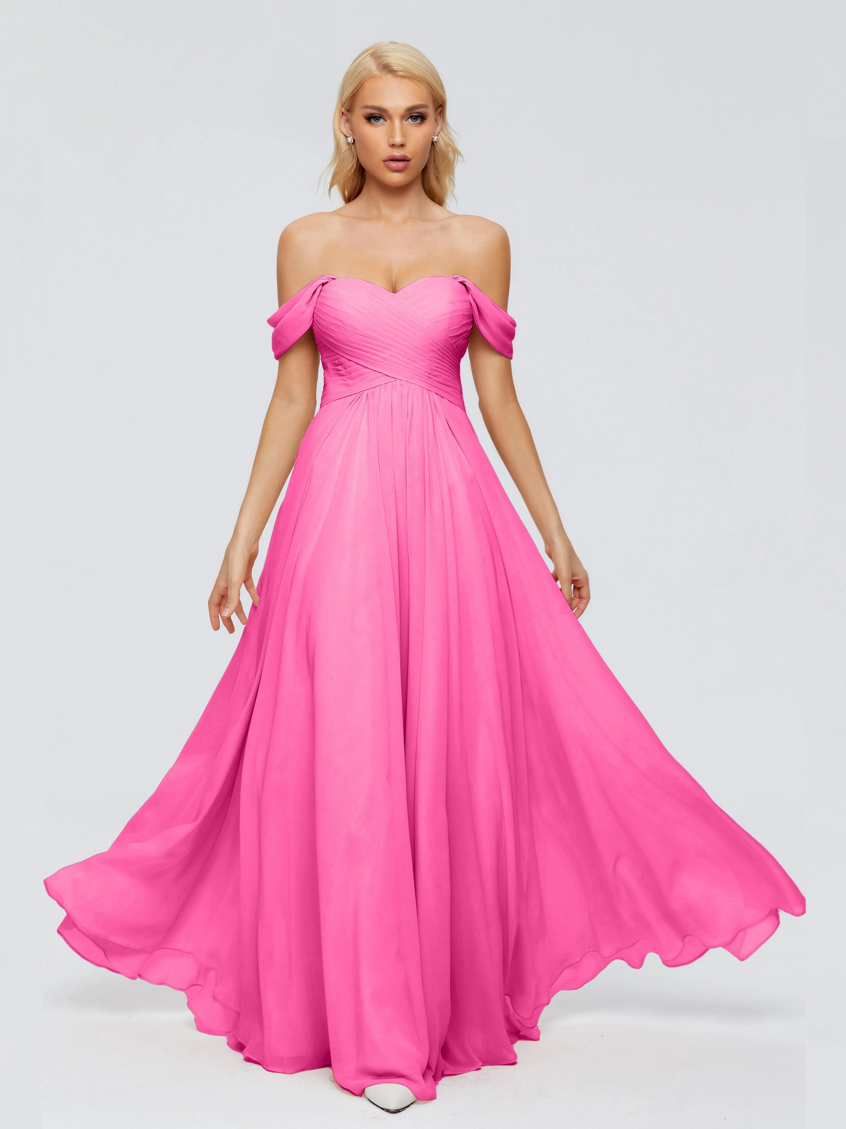 Trinity Off-The-Shoulder Chiffon Bridesmaid Dresses
