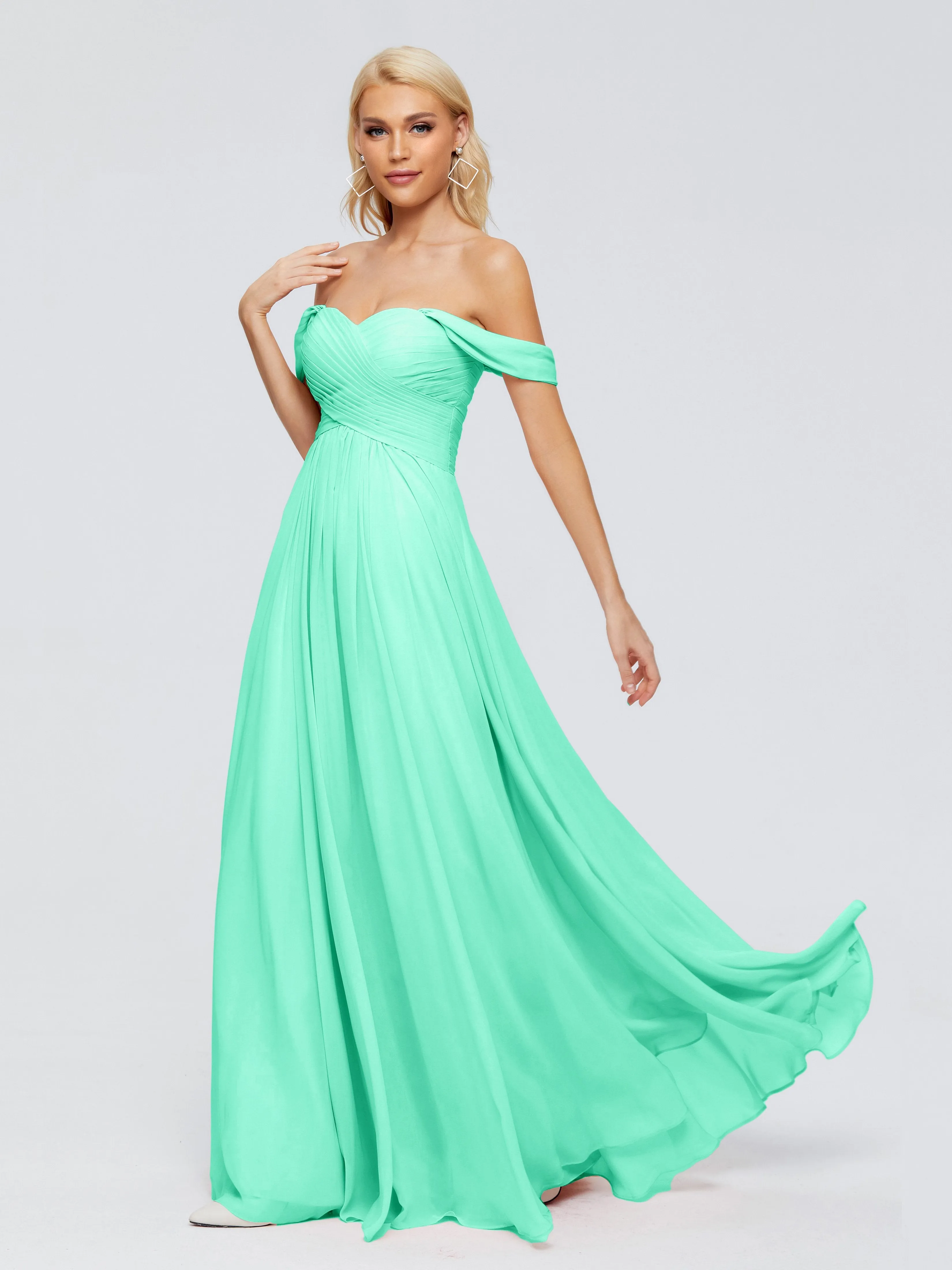 Trinity Off-The-Shoulder Chiffon Bridesmaid Dresses