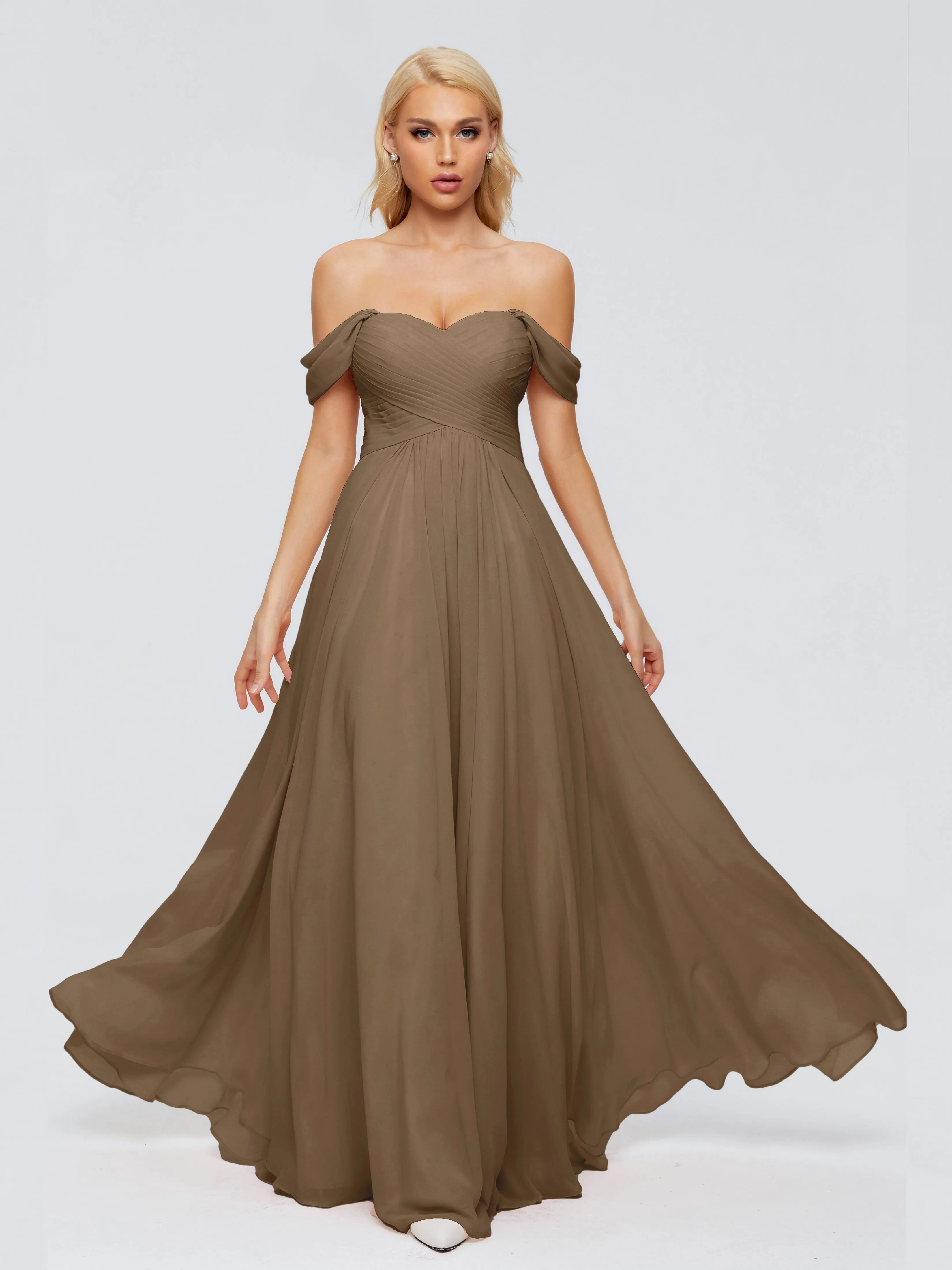 Trinity Off-The-Shoulder Chiffon Bridesmaid Dresses