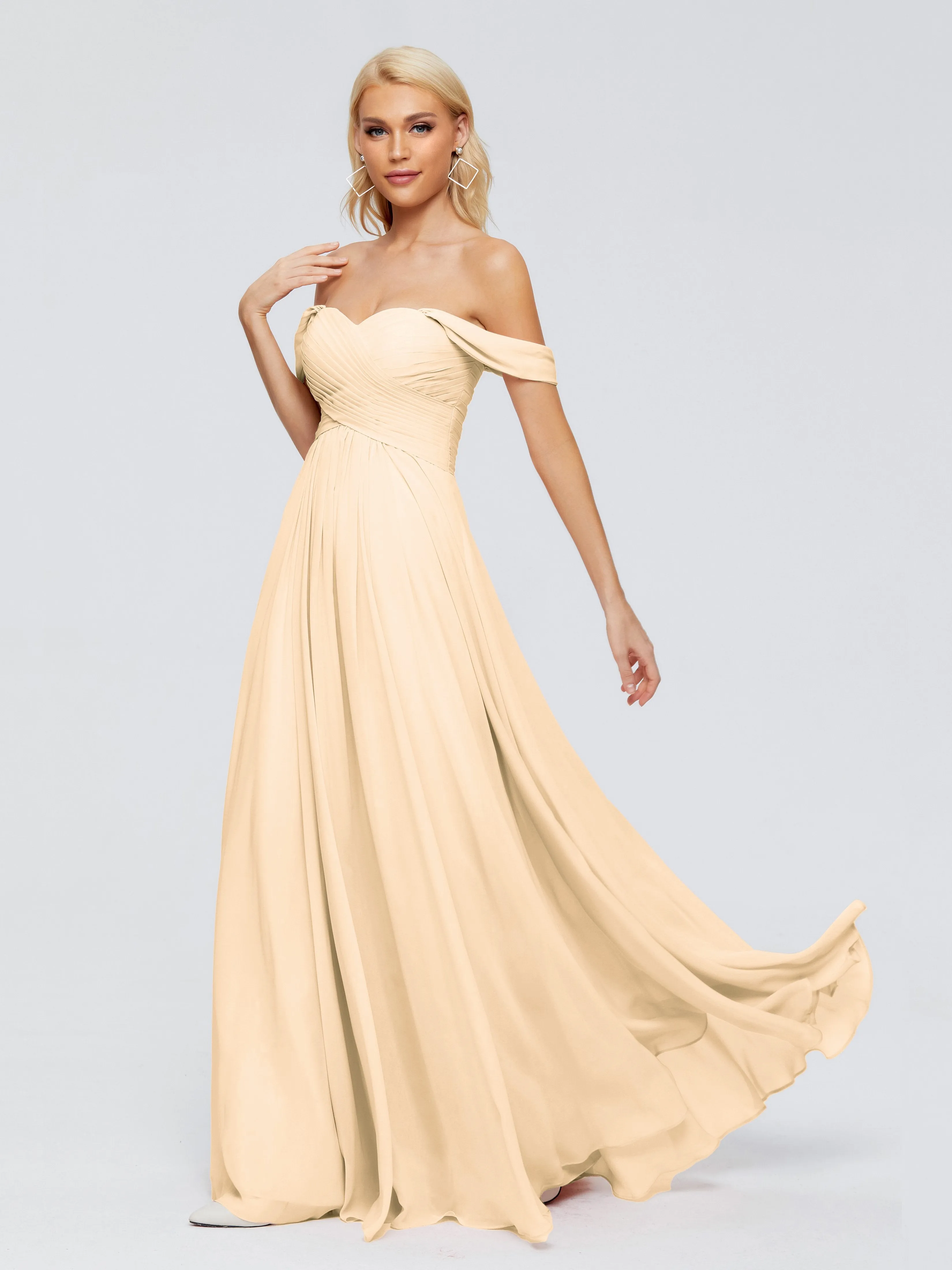 Trinity Off-The-Shoulder Chiffon Bridesmaid Dresses