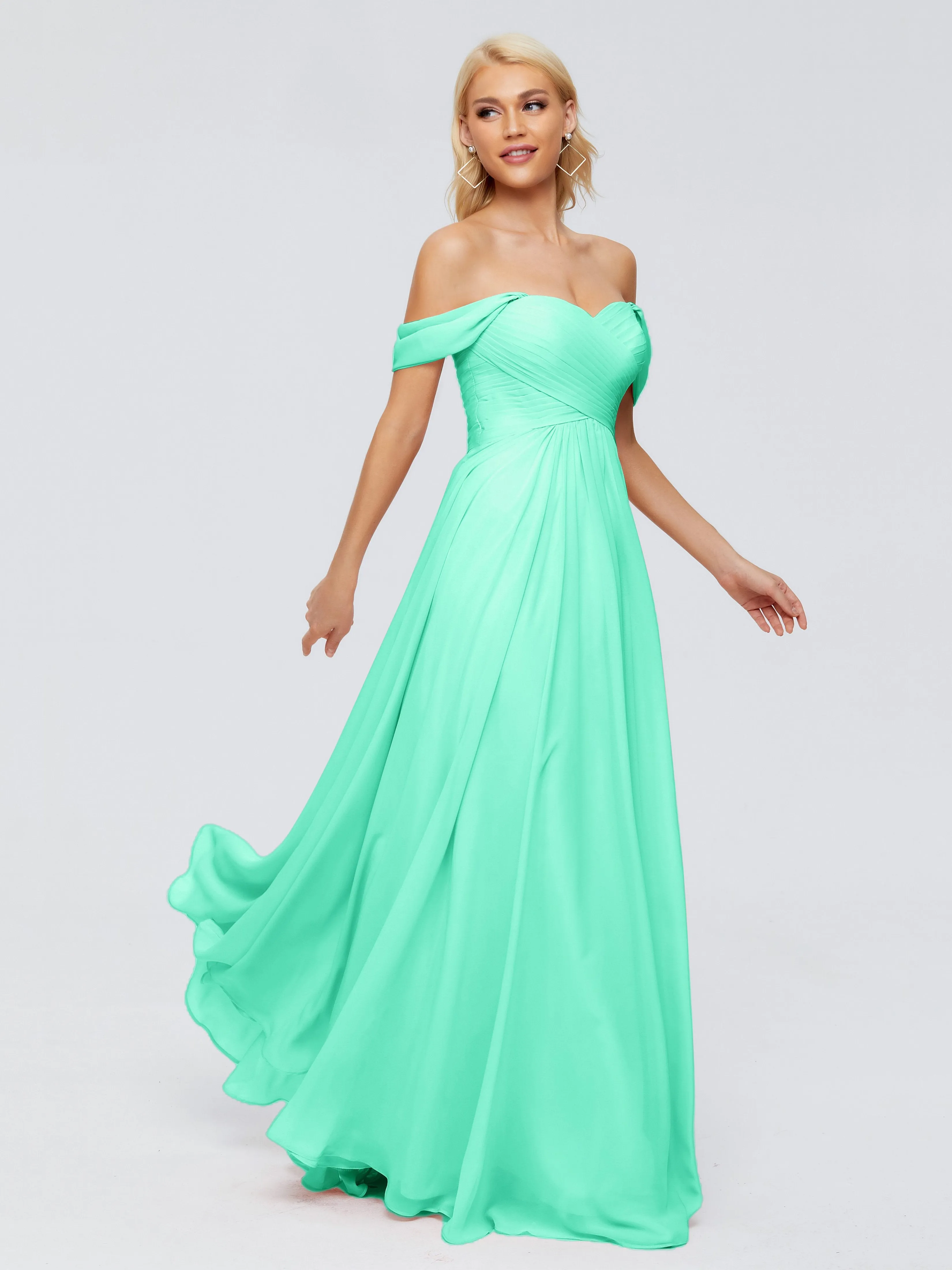 Trinity Off-The-Shoulder Chiffon Bridesmaid Dresses