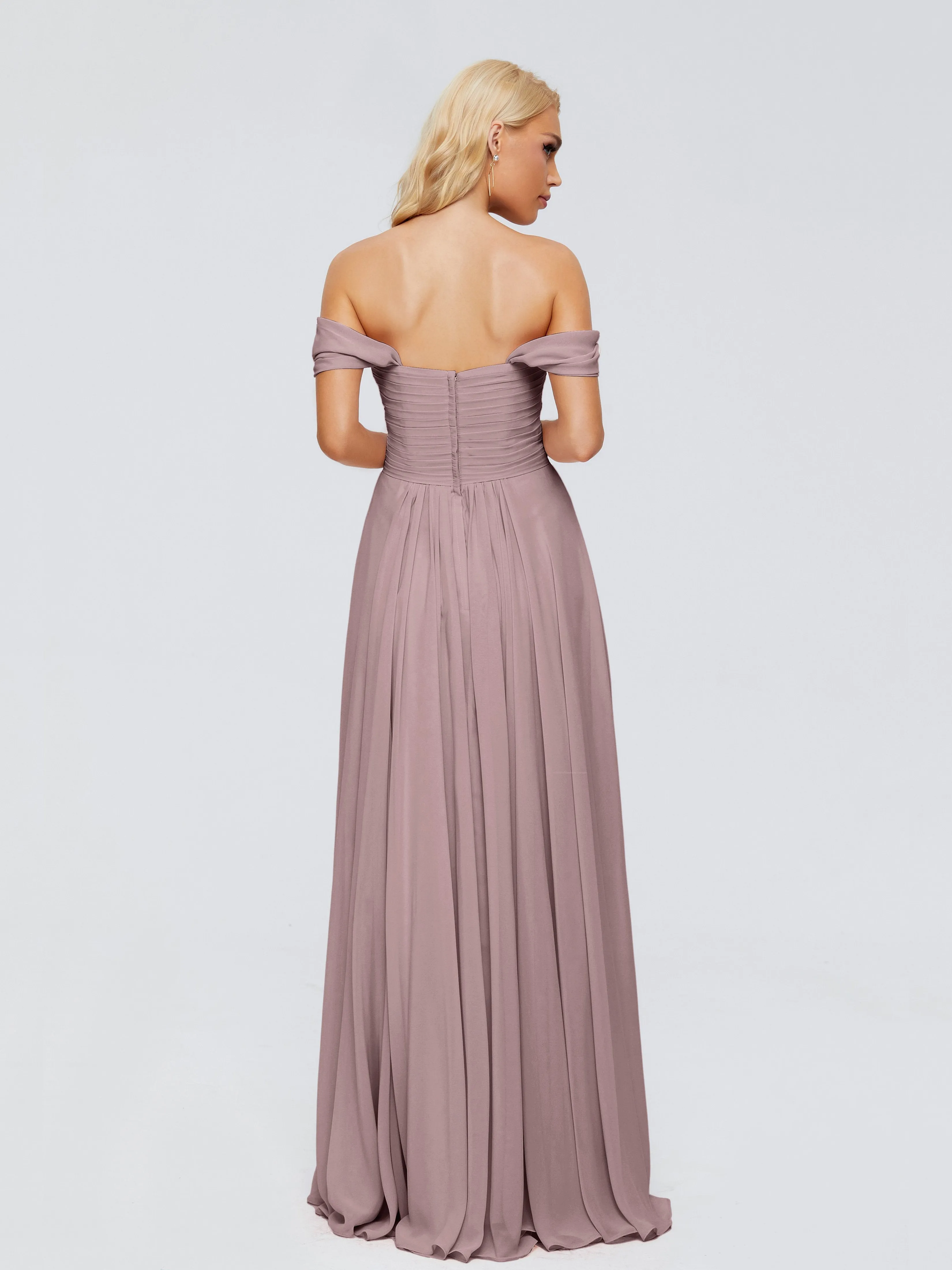 Trinity Off-The-Shoulder Chiffon Bridesmaid Dresses