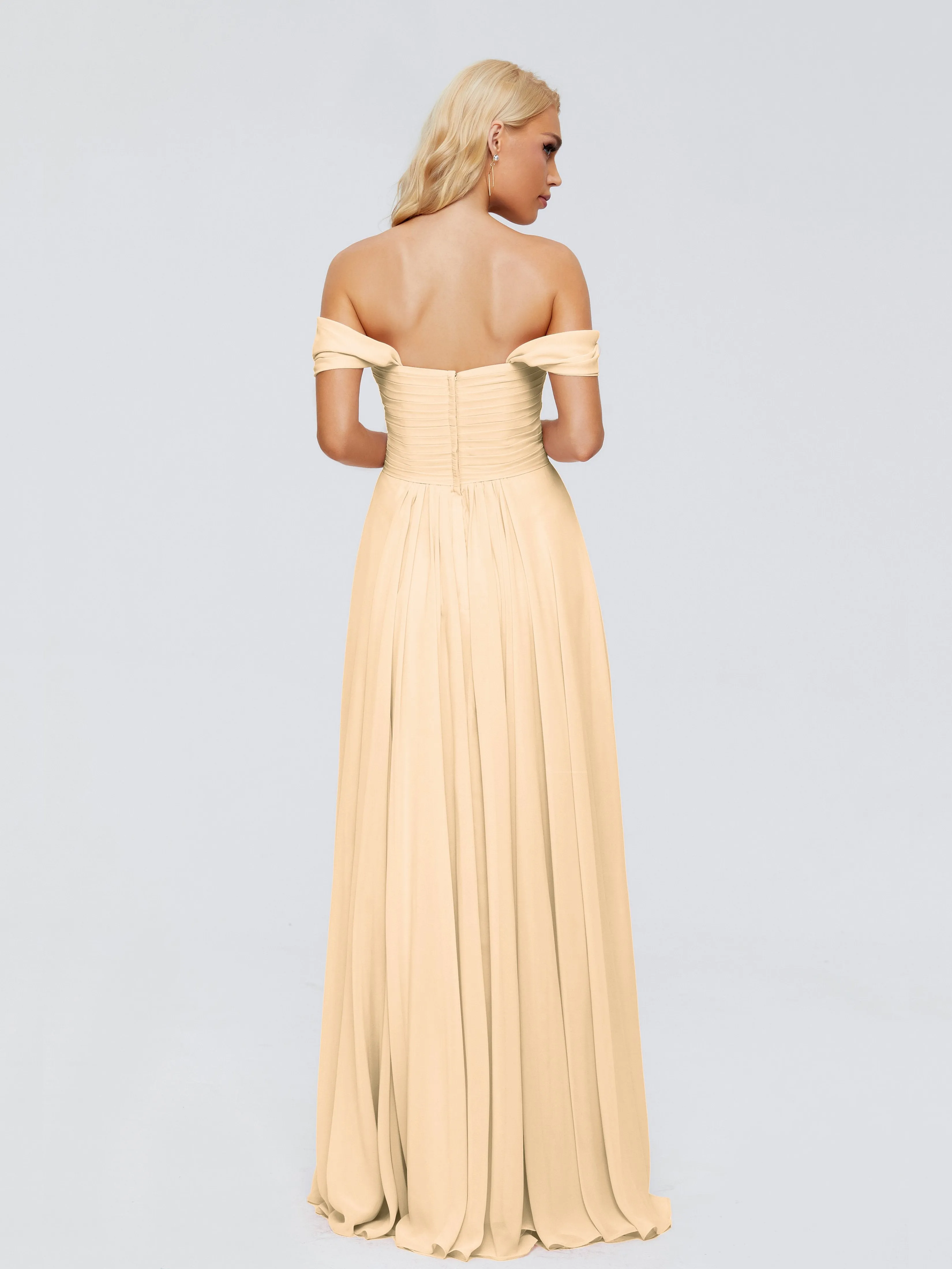 Trinity Off-The-Shoulder Chiffon Bridesmaid Dresses