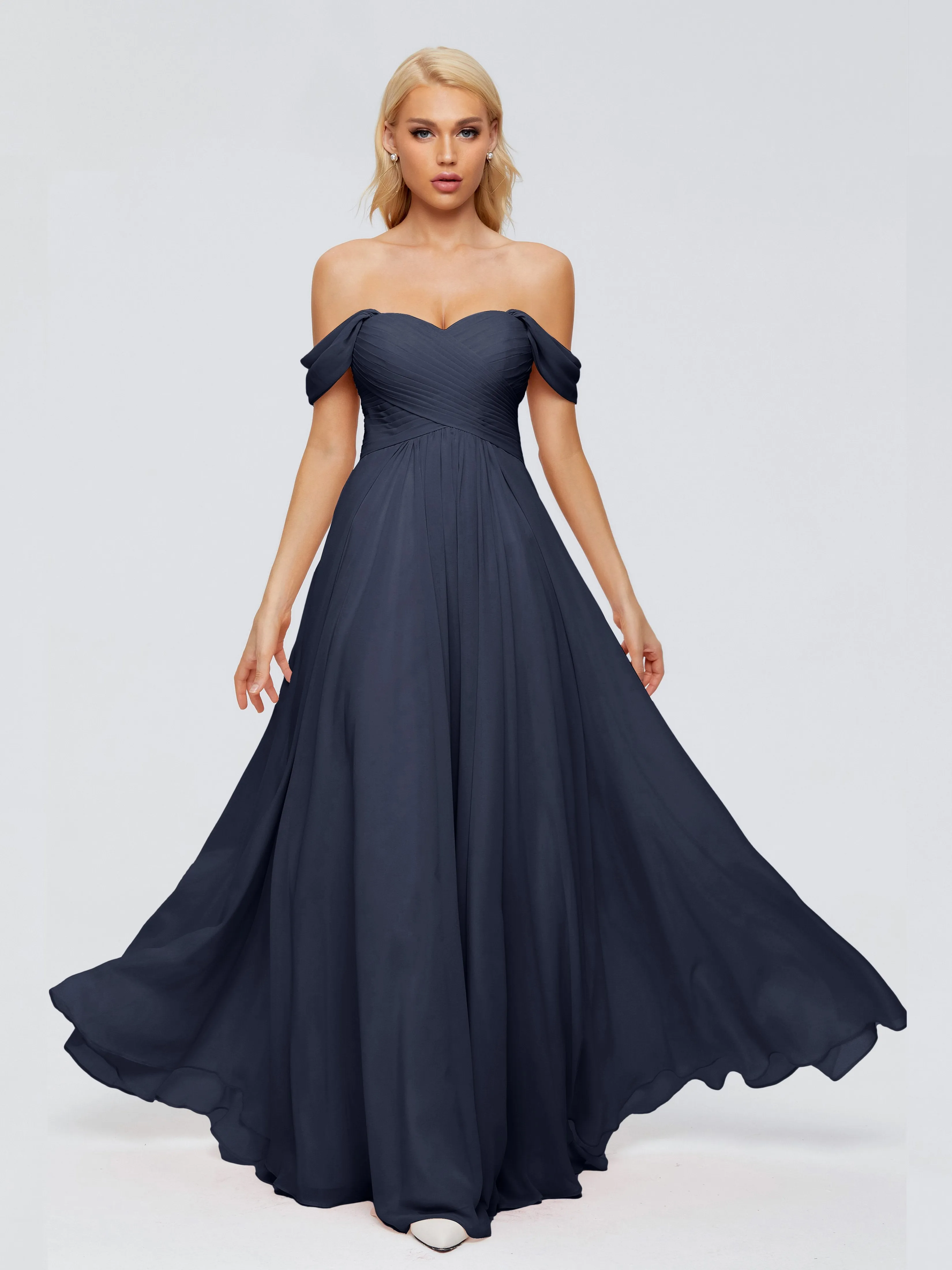 Trinity Off-The-Shoulder Chiffon Bridesmaid Dresses
