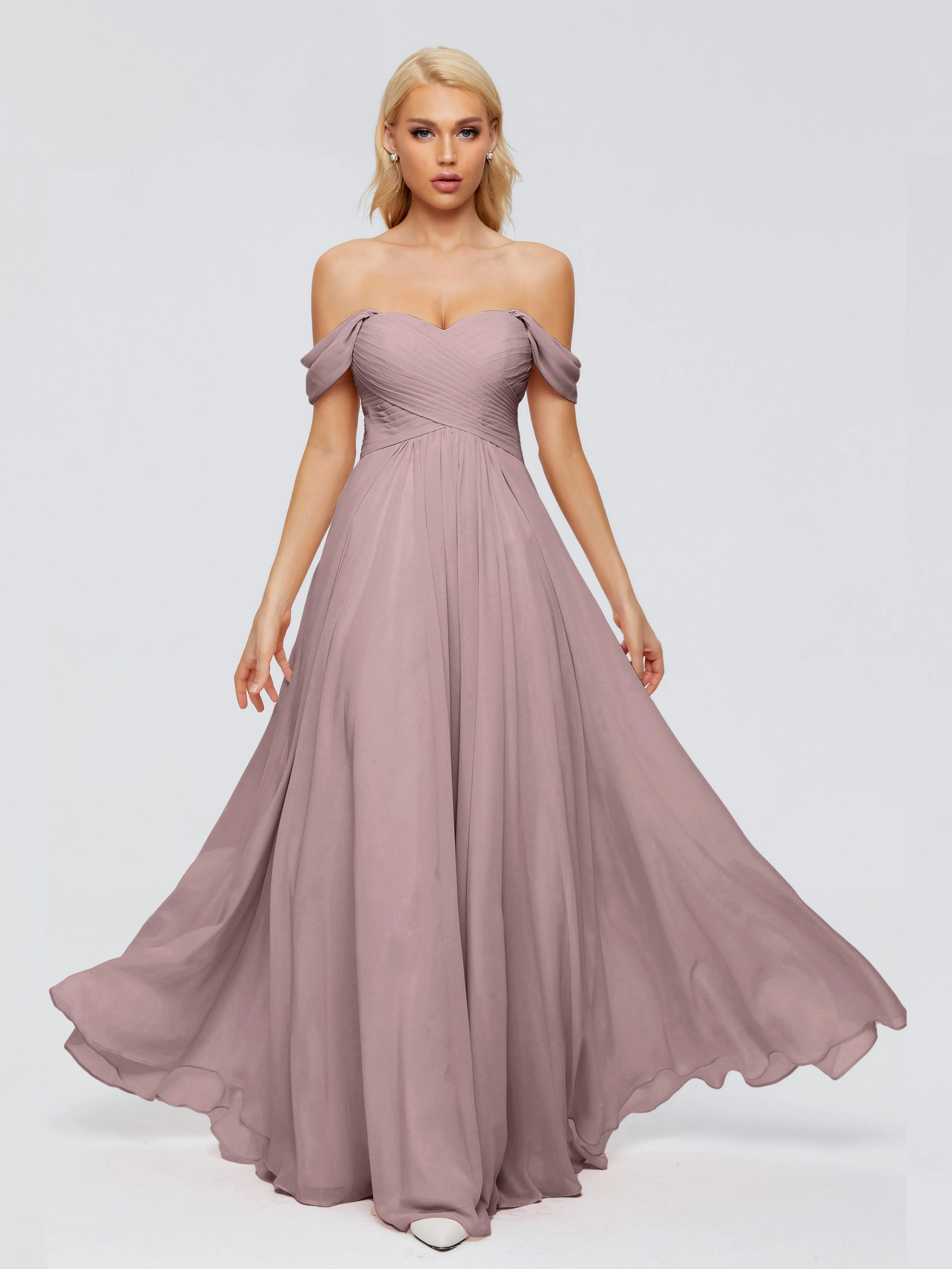 Trinity Off-The-Shoulder Chiffon Bridesmaid Dresses