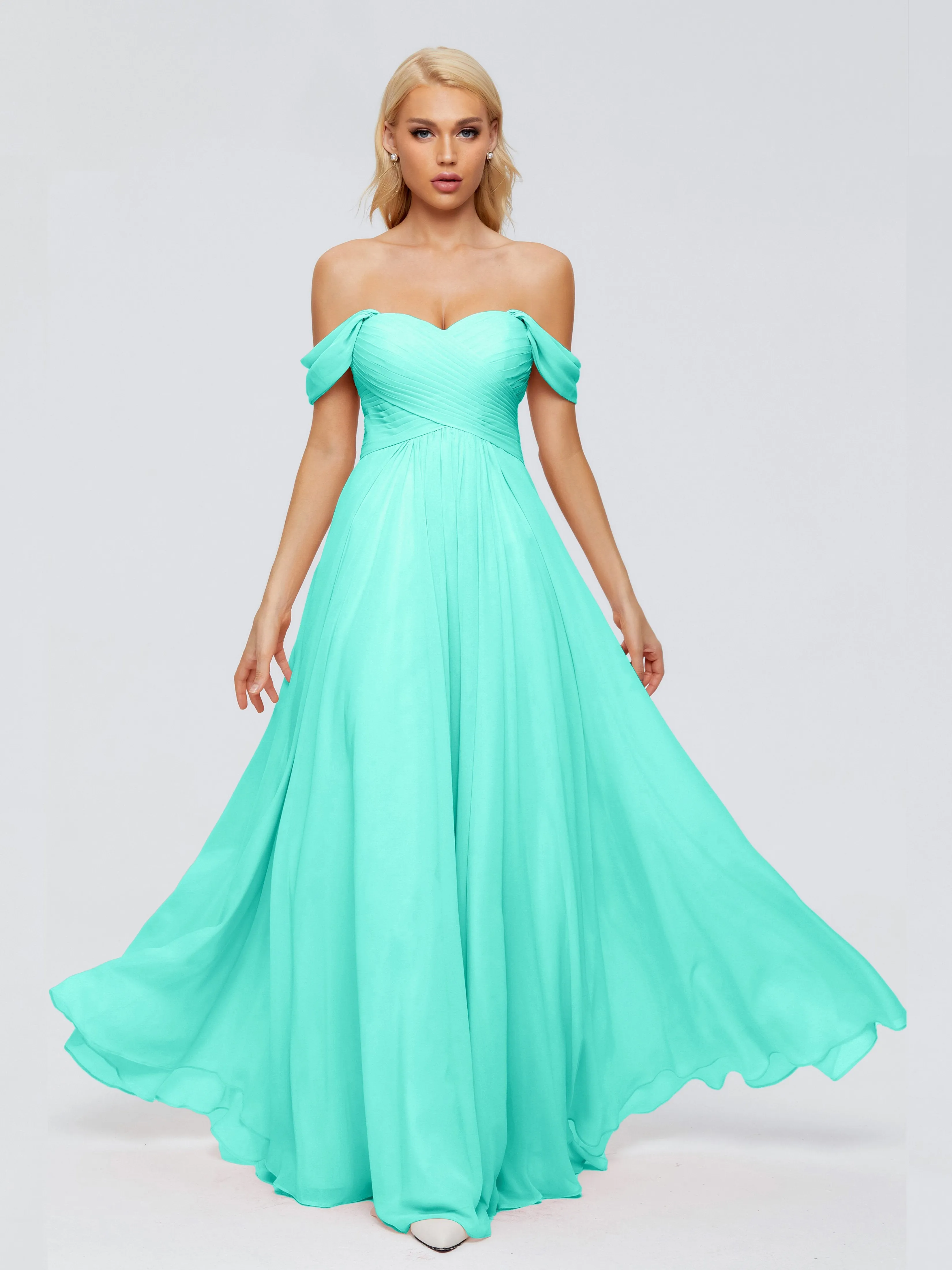 Trinity Off-The-Shoulder Chiffon Bridesmaid Dresses