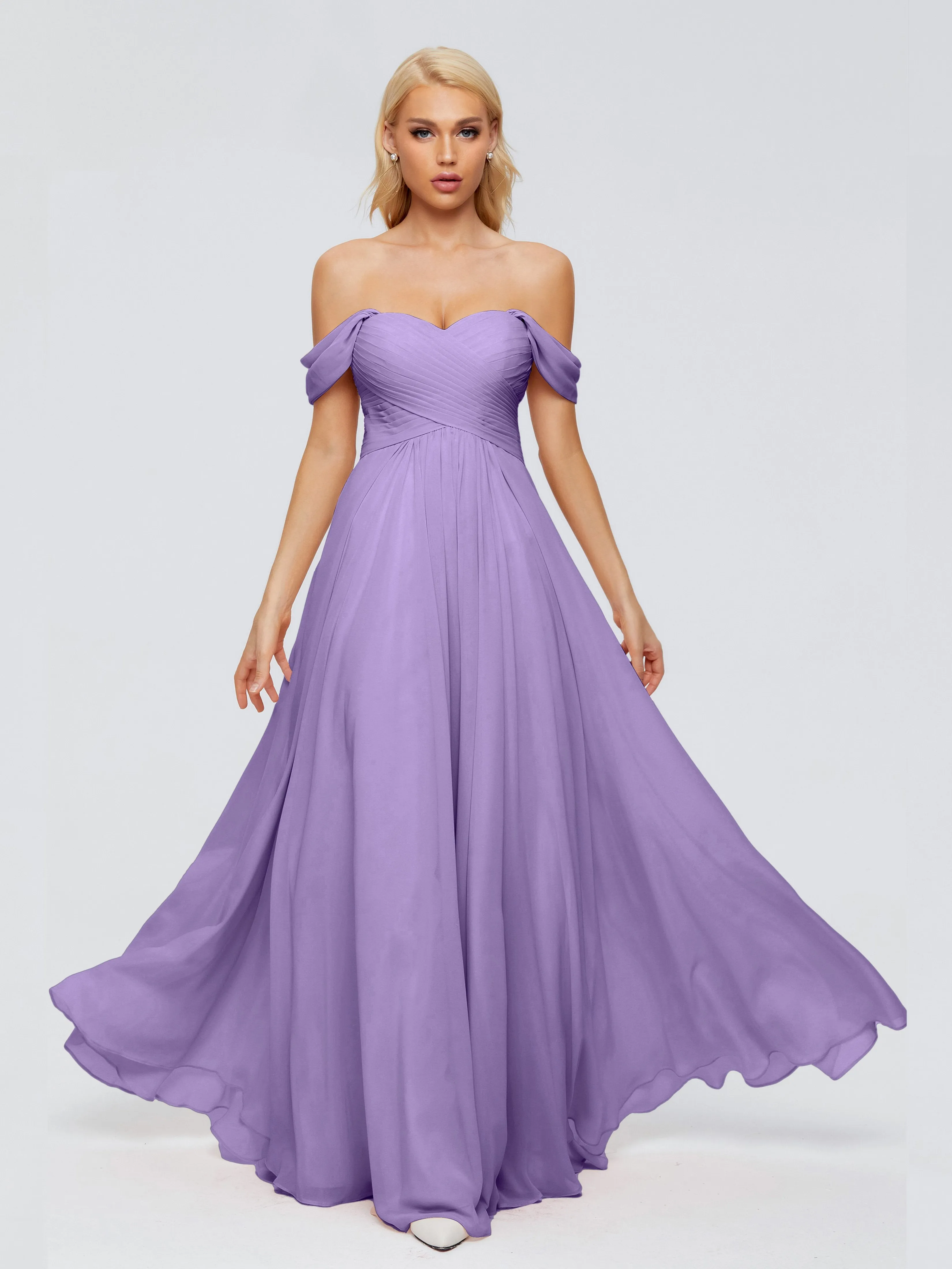 Trinity Off-The-Shoulder Chiffon Bridesmaid Dresses