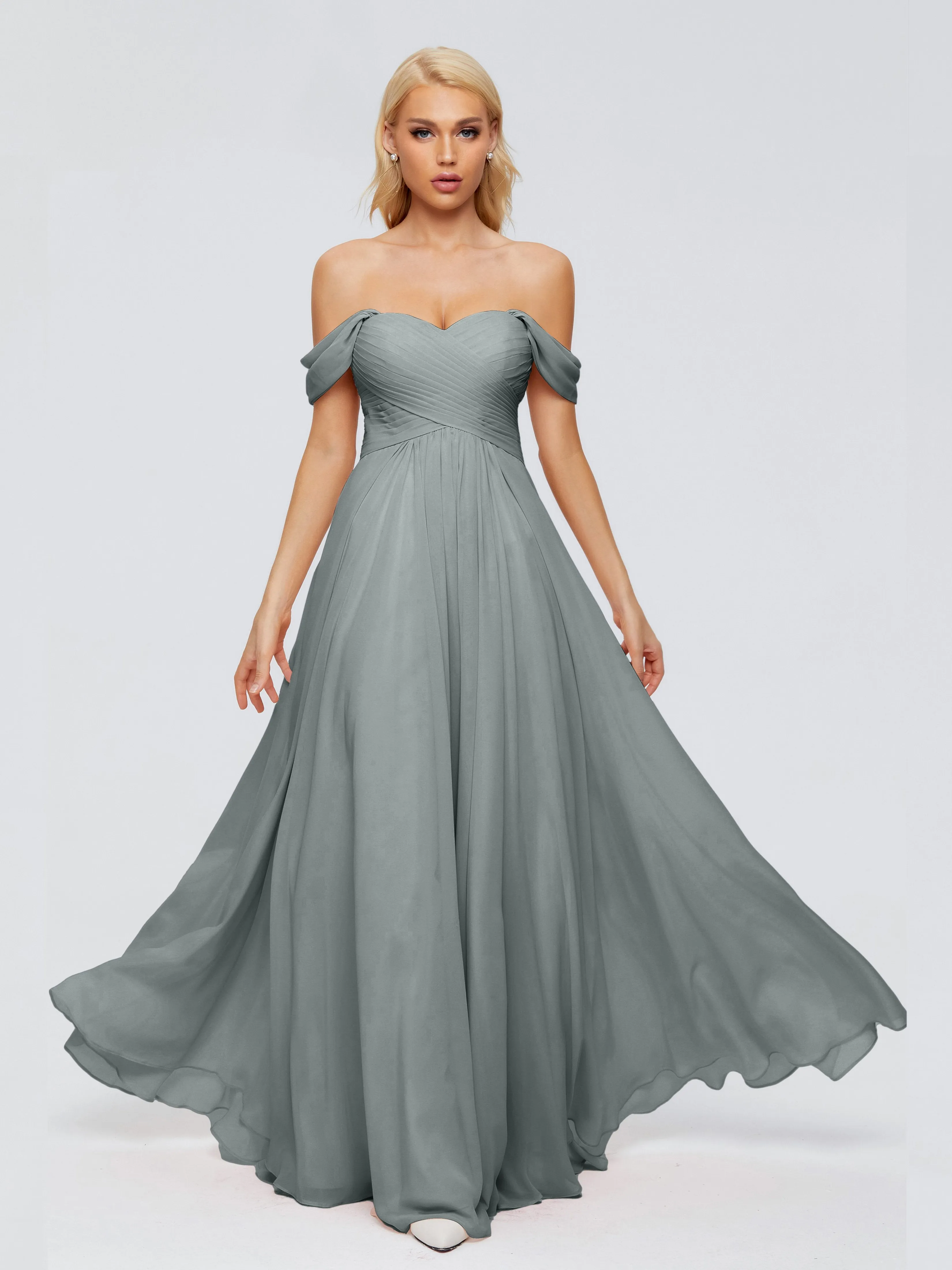 Trinity Off-The-Shoulder Chiffon Bridesmaid Dresses