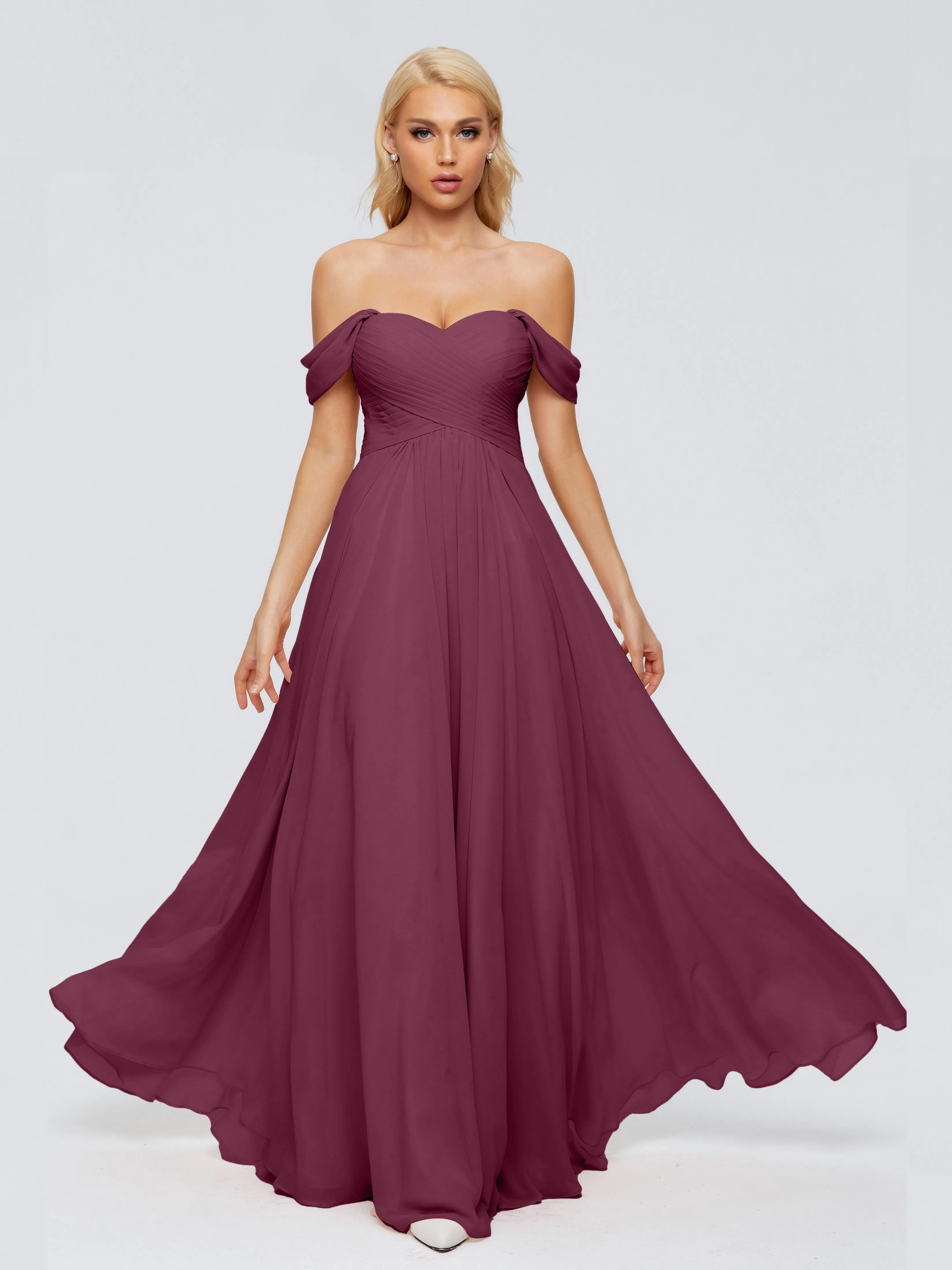 Trinity Off-The-Shoulder Chiffon Bridesmaid Dresses