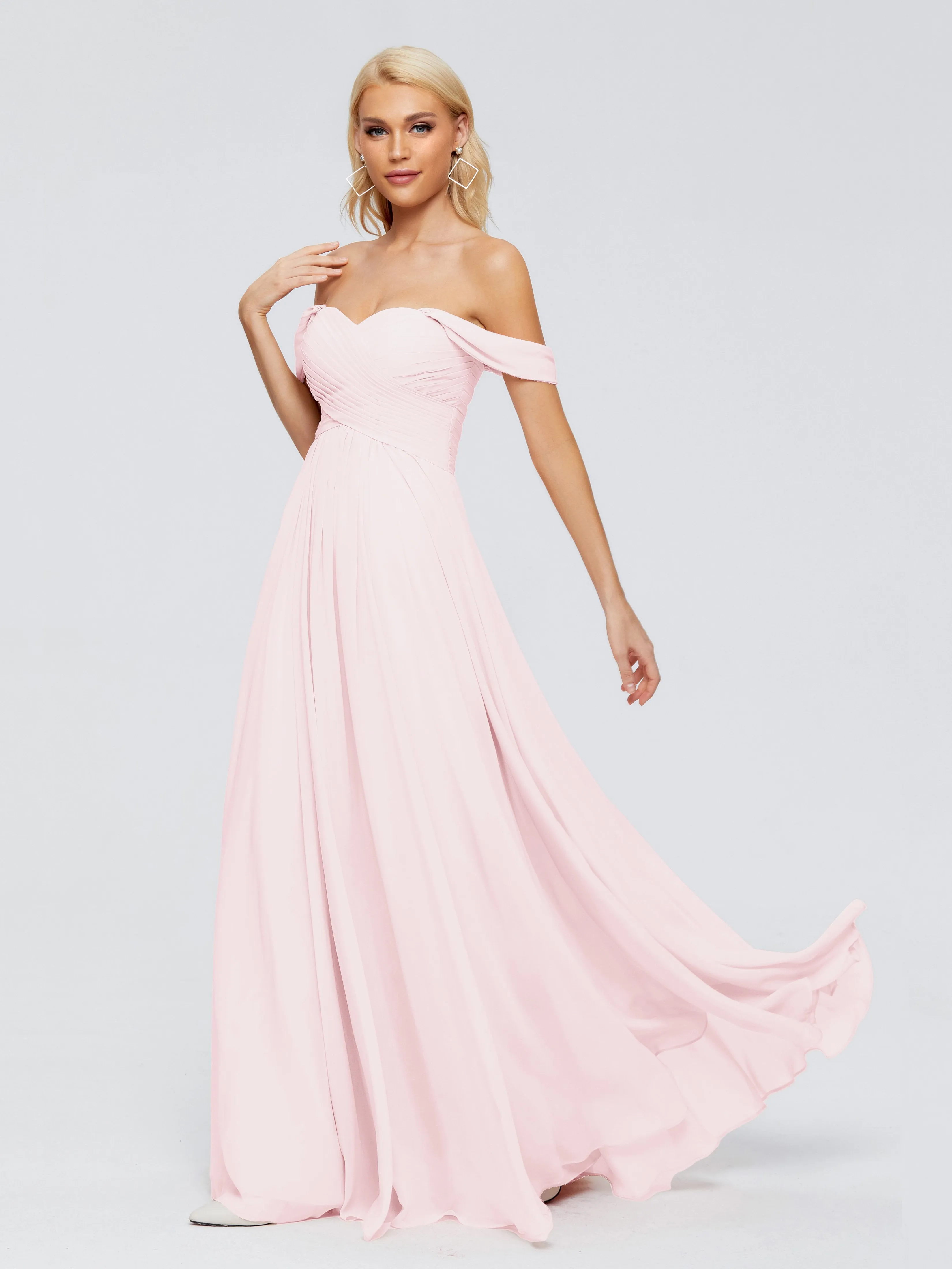 Trinity Off-The-Shoulder Chiffon Bridesmaid Dresses