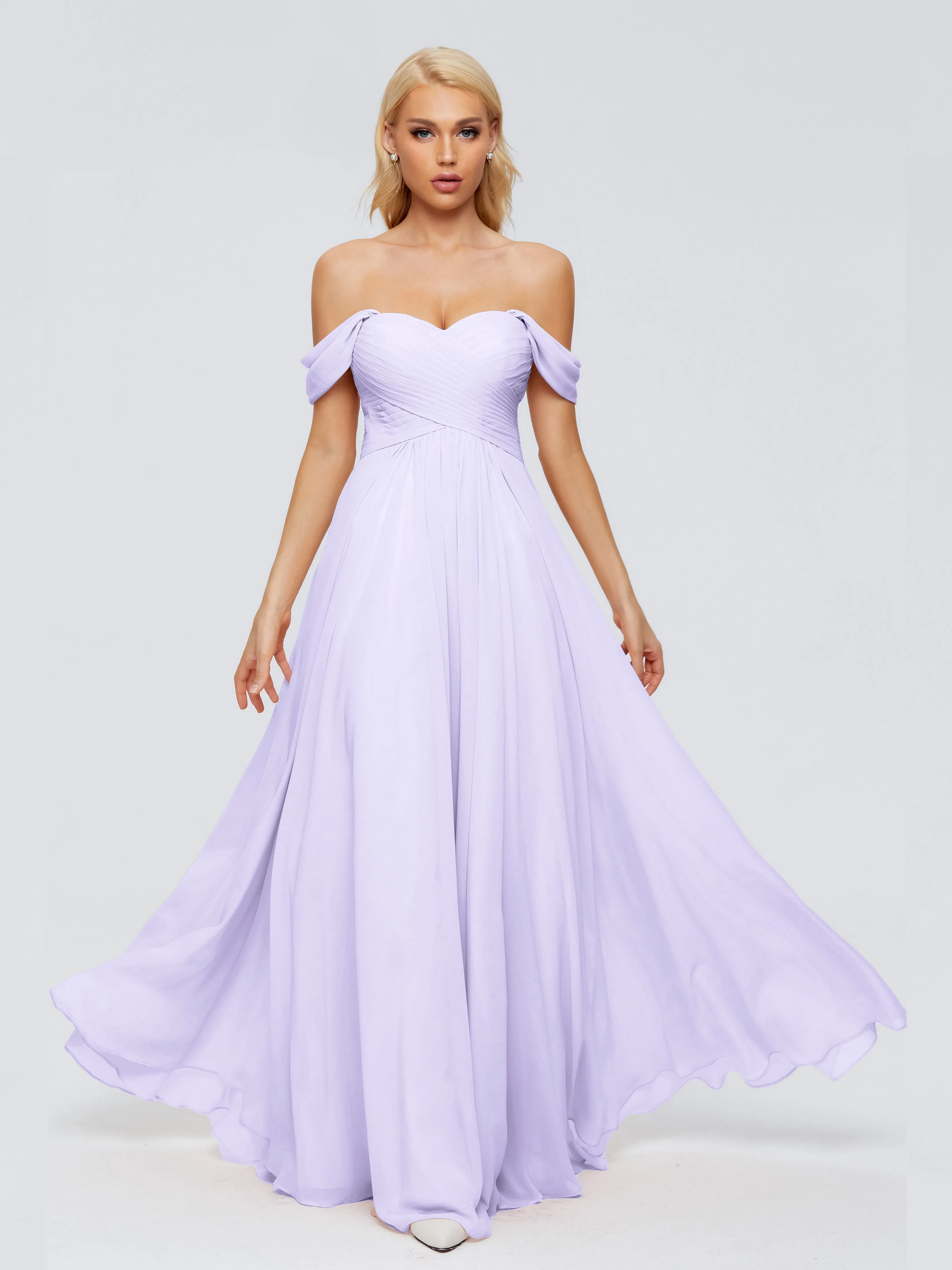 Trinity Off-The-Shoulder Chiffon Bridesmaid Dresses