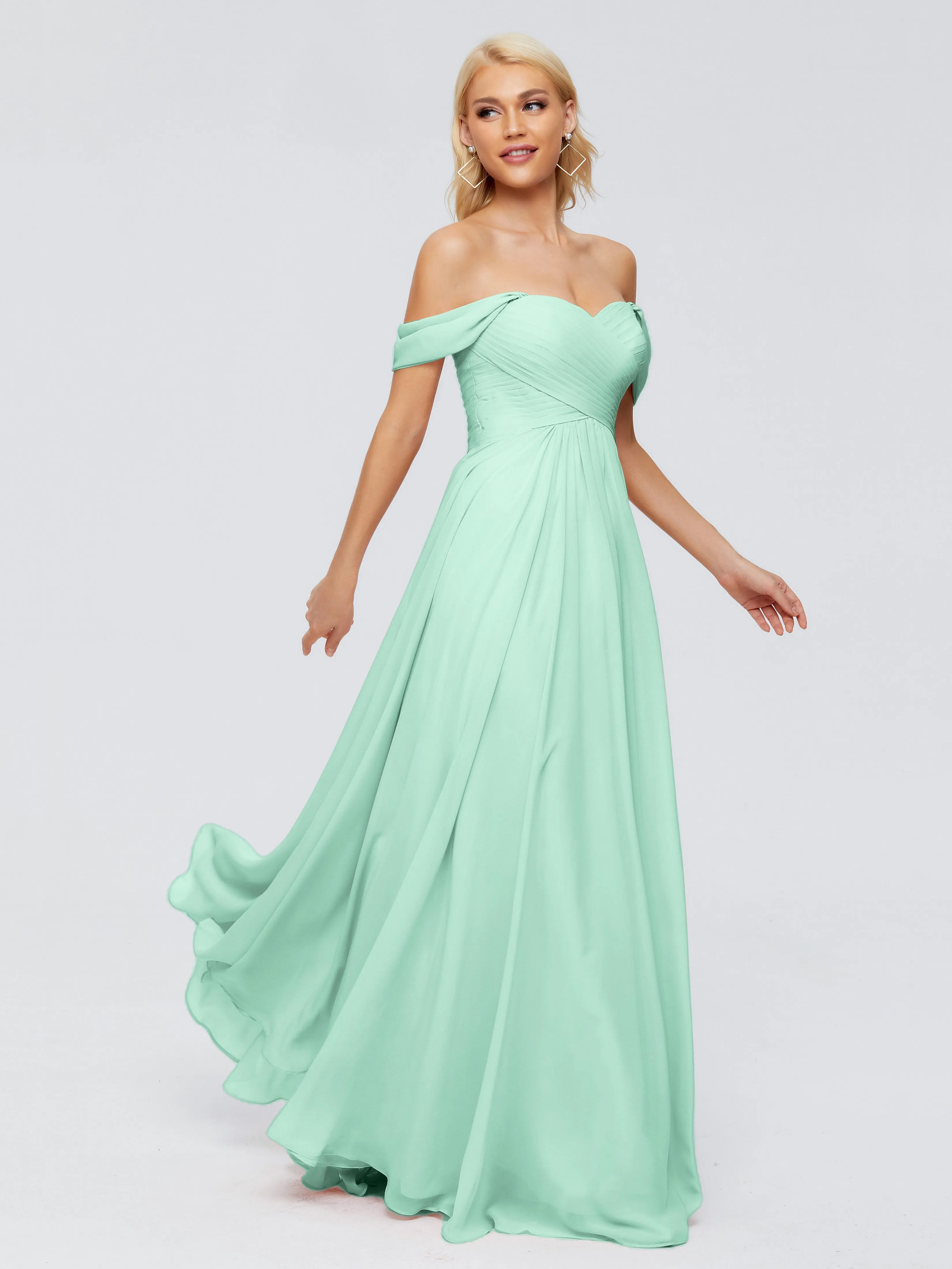 Trinity Off-The-Shoulder Chiffon Bridesmaid Dresses