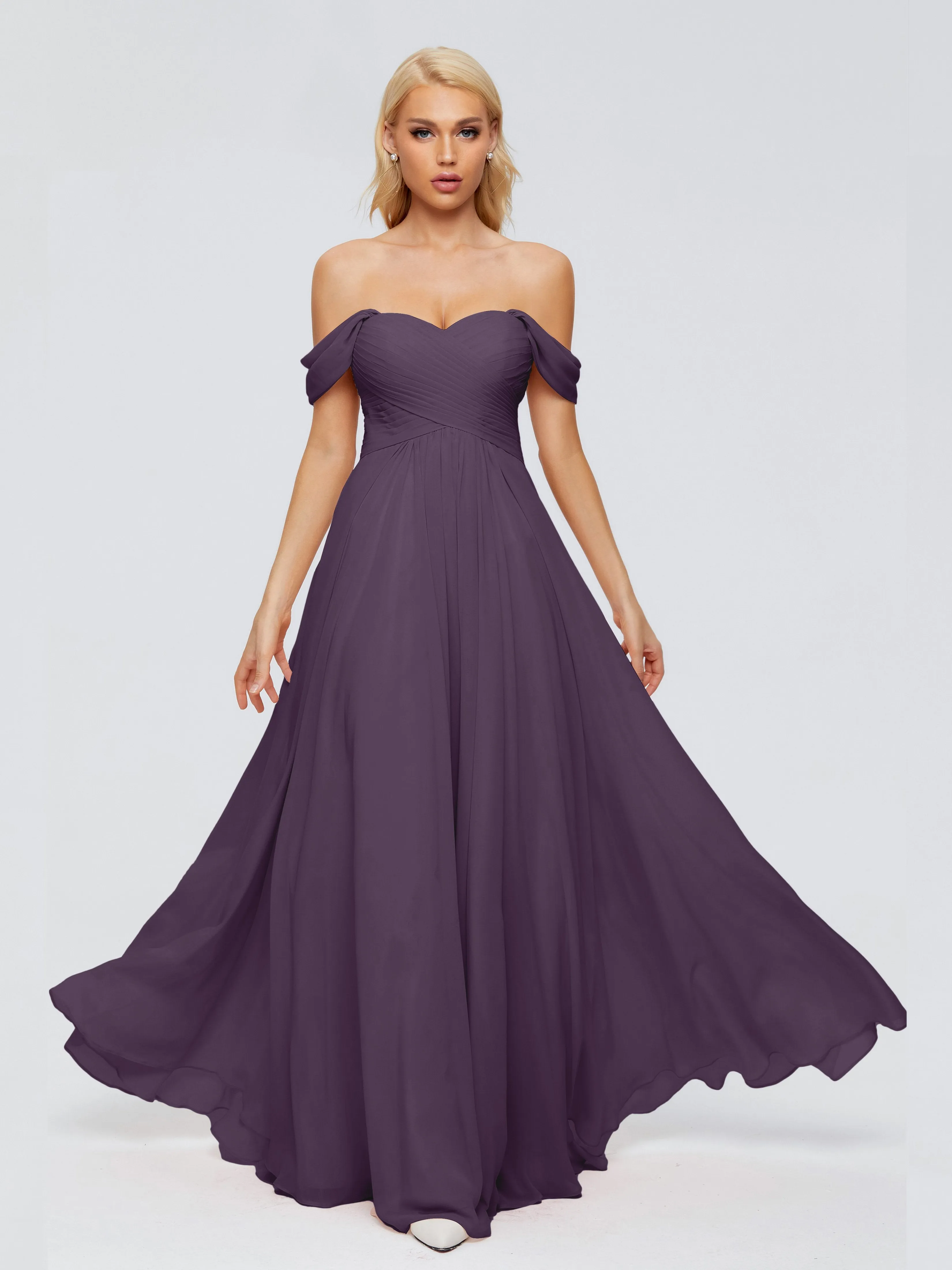 Trinity Off-The-Shoulder Chiffon Bridesmaid Dresses
