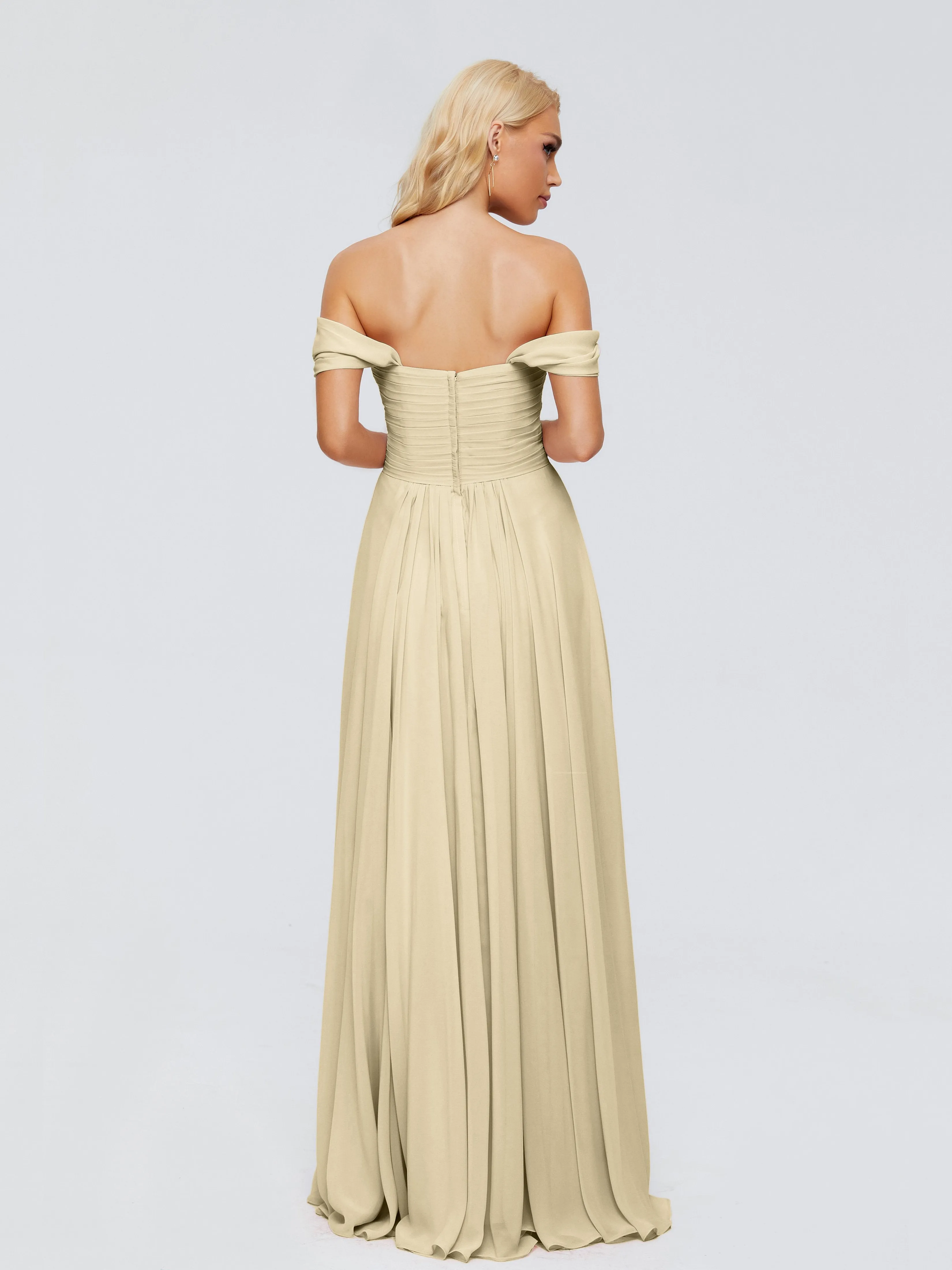 Trinity Off-The-Shoulder Chiffon Bridesmaid Dresses
