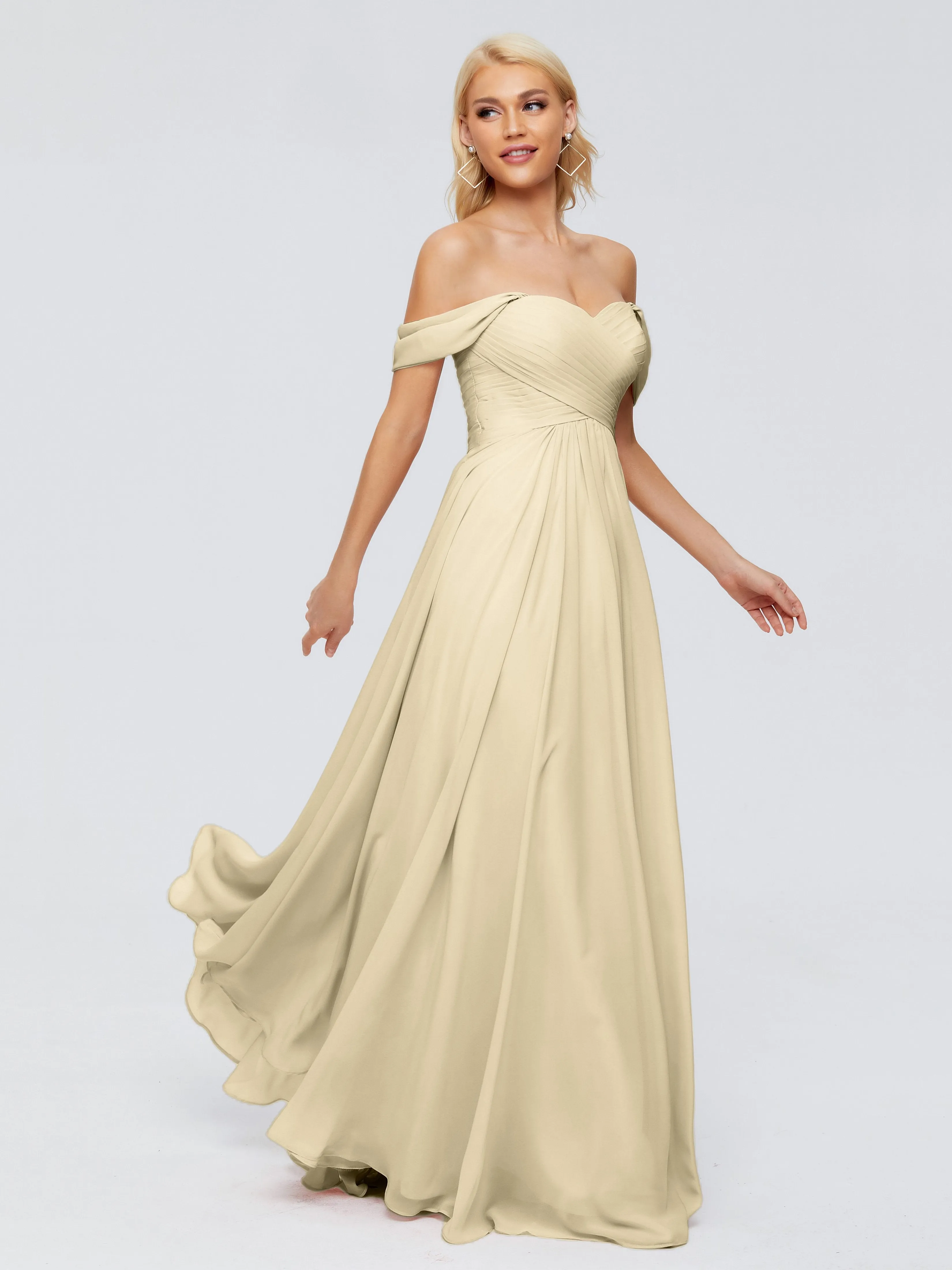 Trinity Off-The-Shoulder Chiffon Bridesmaid Dresses
