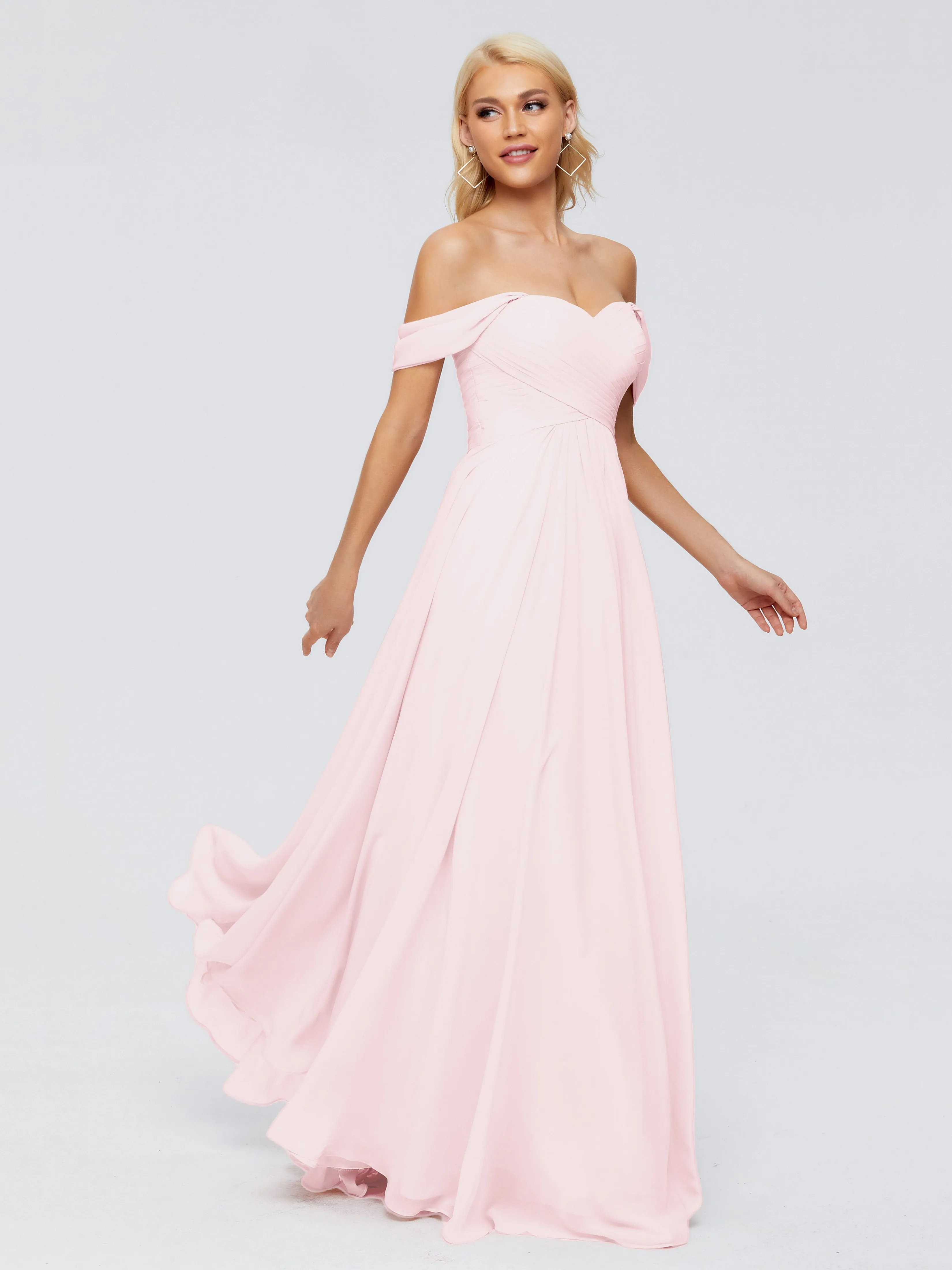 Trinity Off-The-Shoulder Chiffon Bridesmaid Dresses