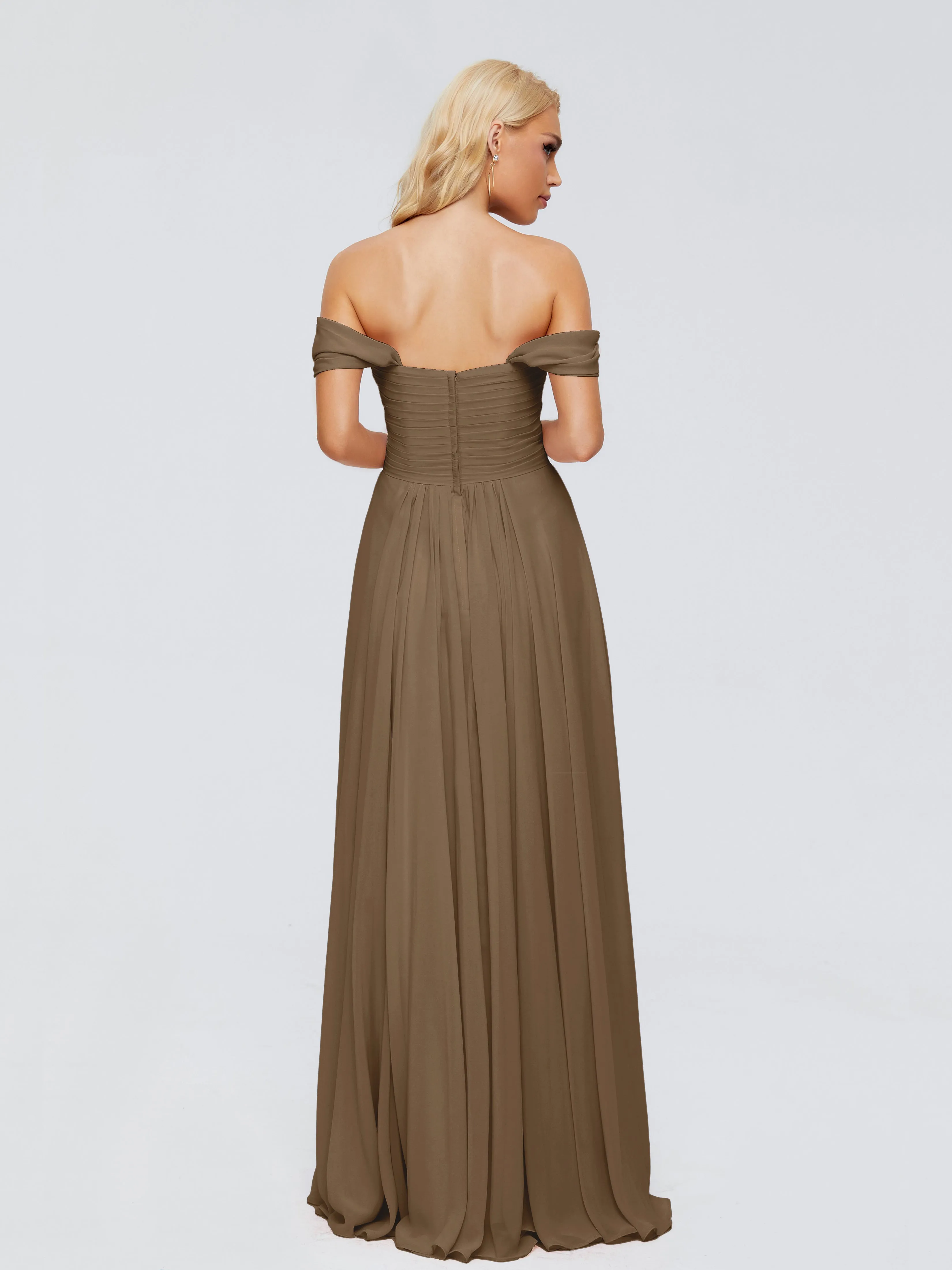 Trinity Off-The-Shoulder Chiffon Bridesmaid Dresses