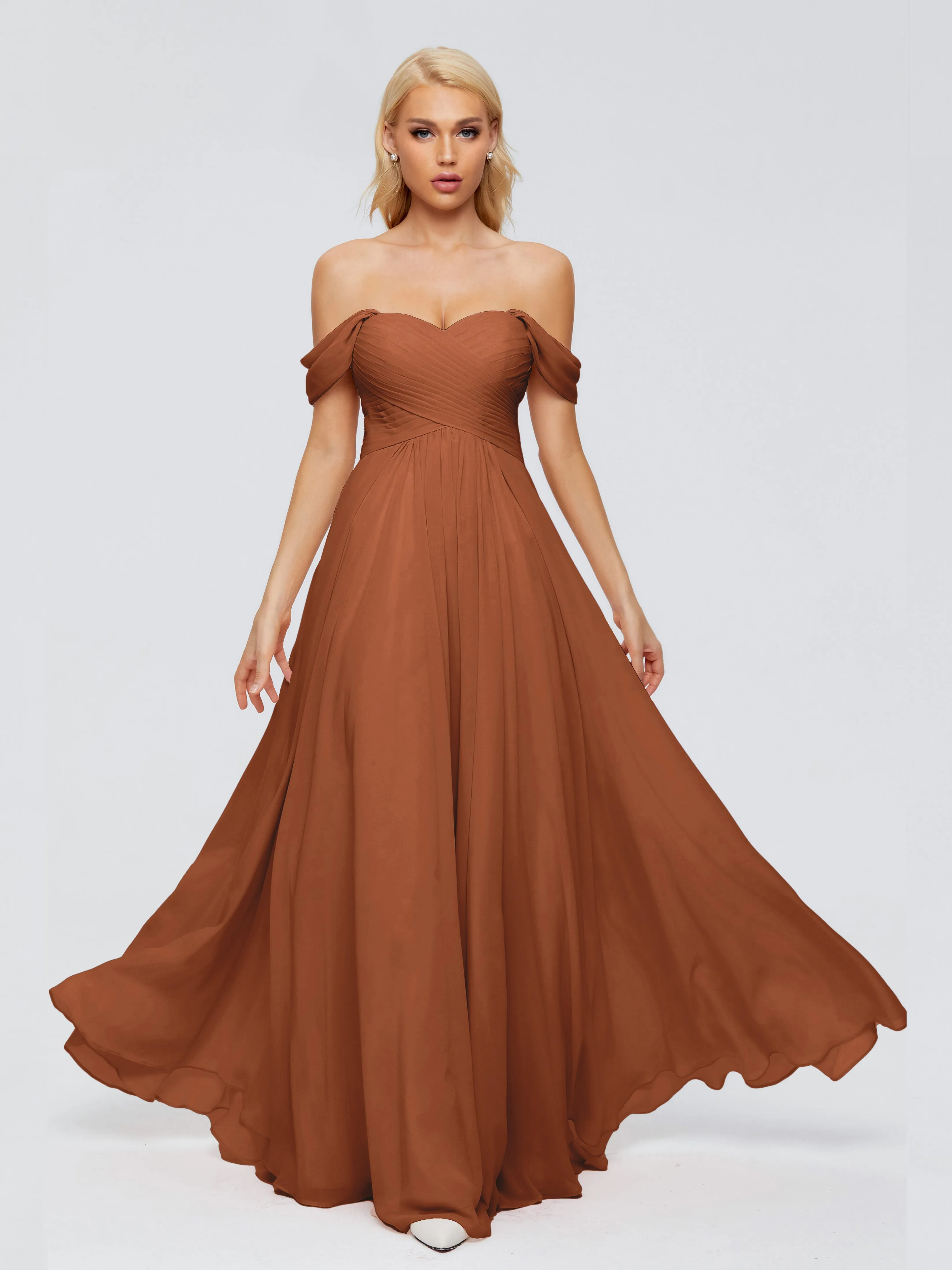 Trinity Off-The-Shoulder Chiffon Bridesmaid Dresses