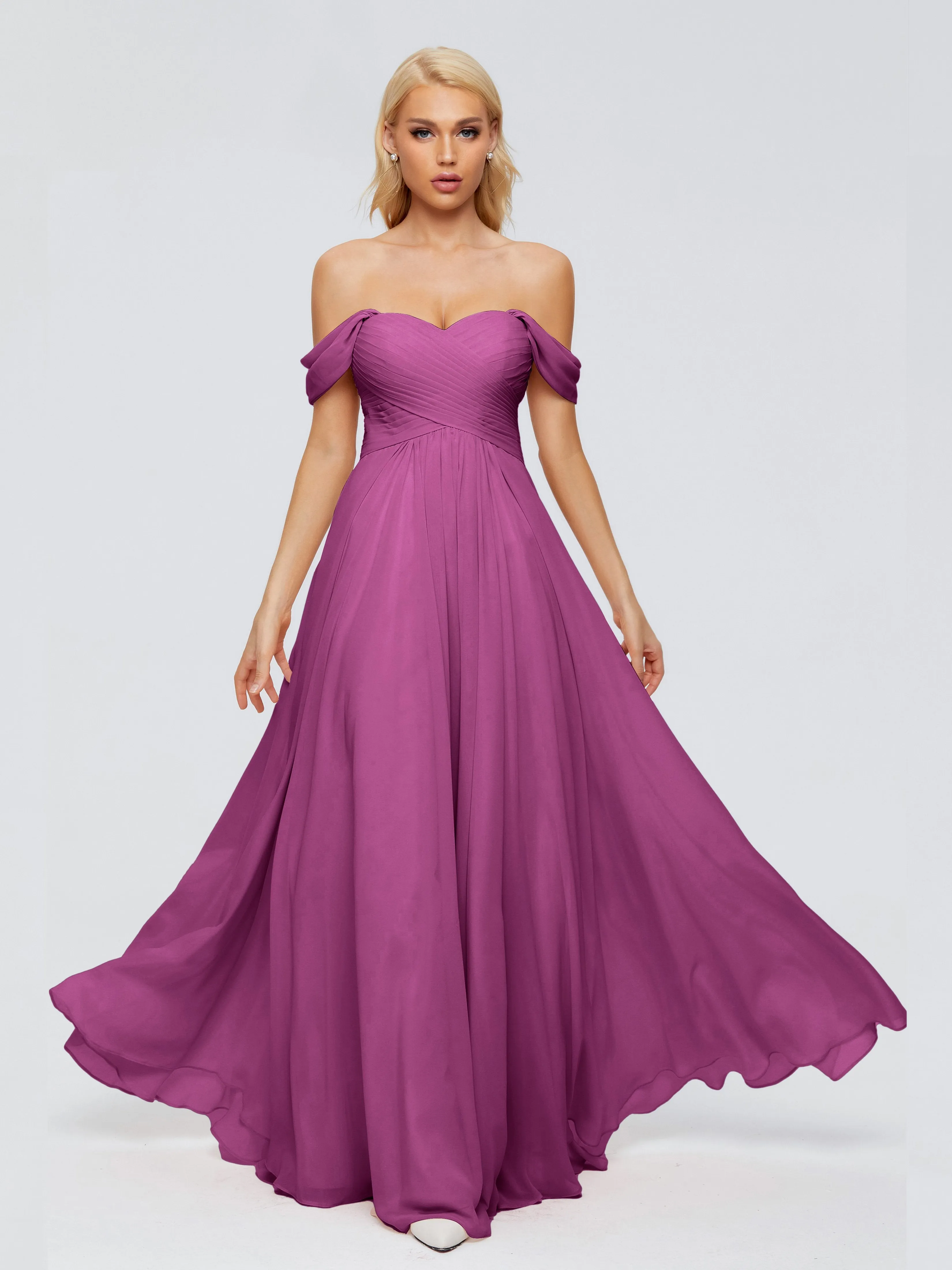 Trinity Off-The-Shoulder Chiffon Bridesmaid Dresses
