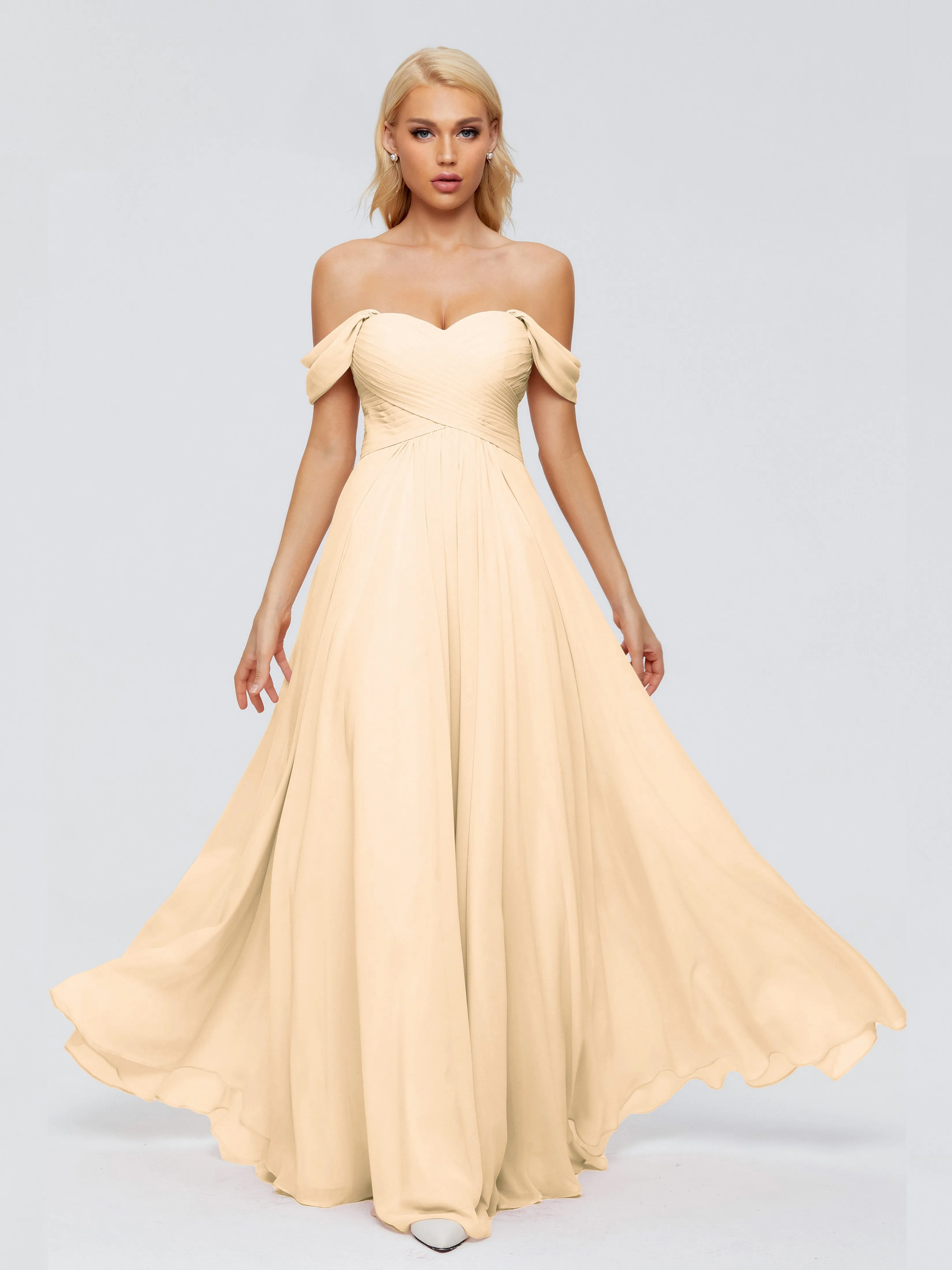 Trinity Off-The-Shoulder Chiffon Bridesmaid Dresses