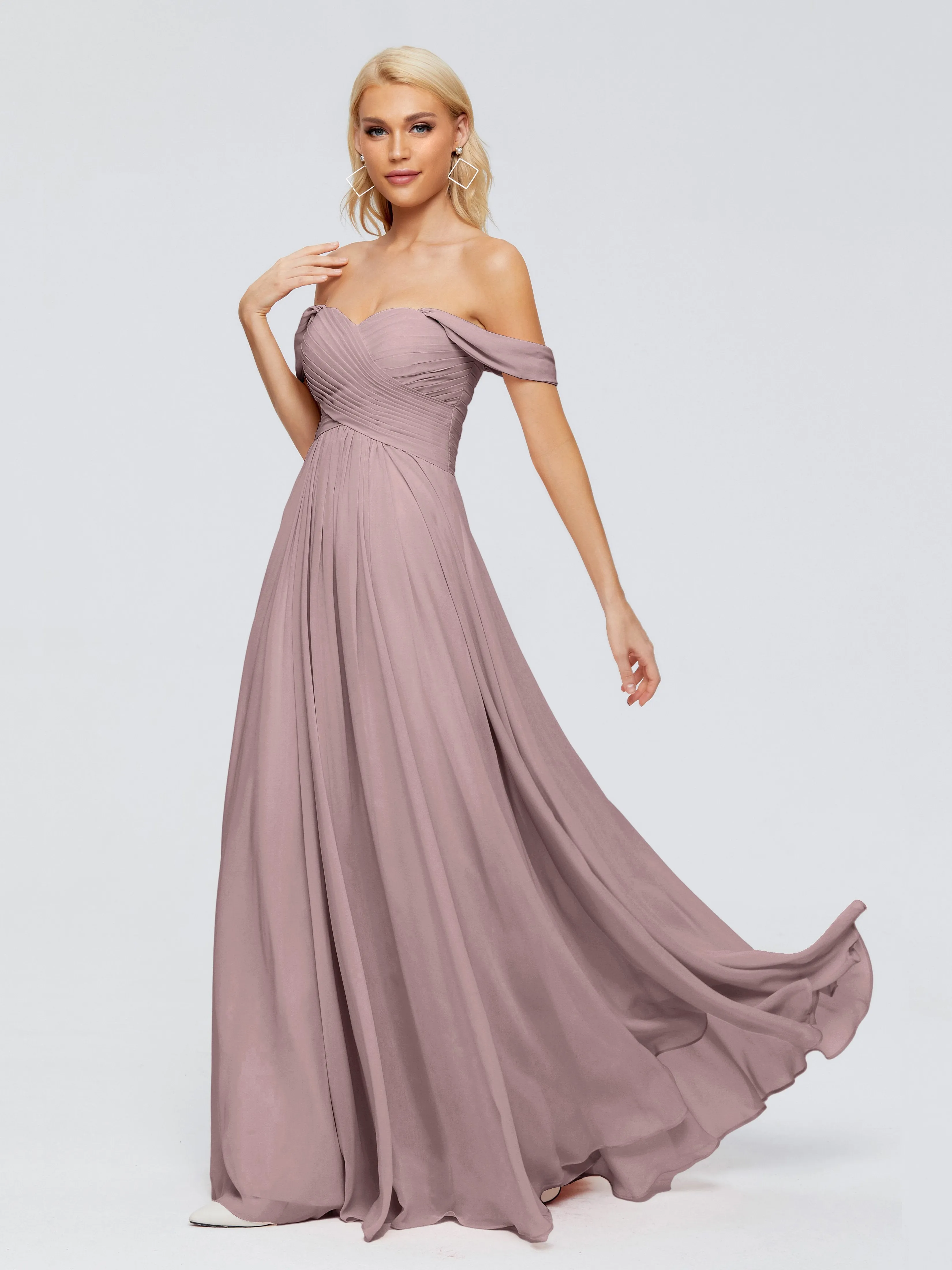 Trinity Off-The-Shoulder Chiffon Bridesmaid Dresses