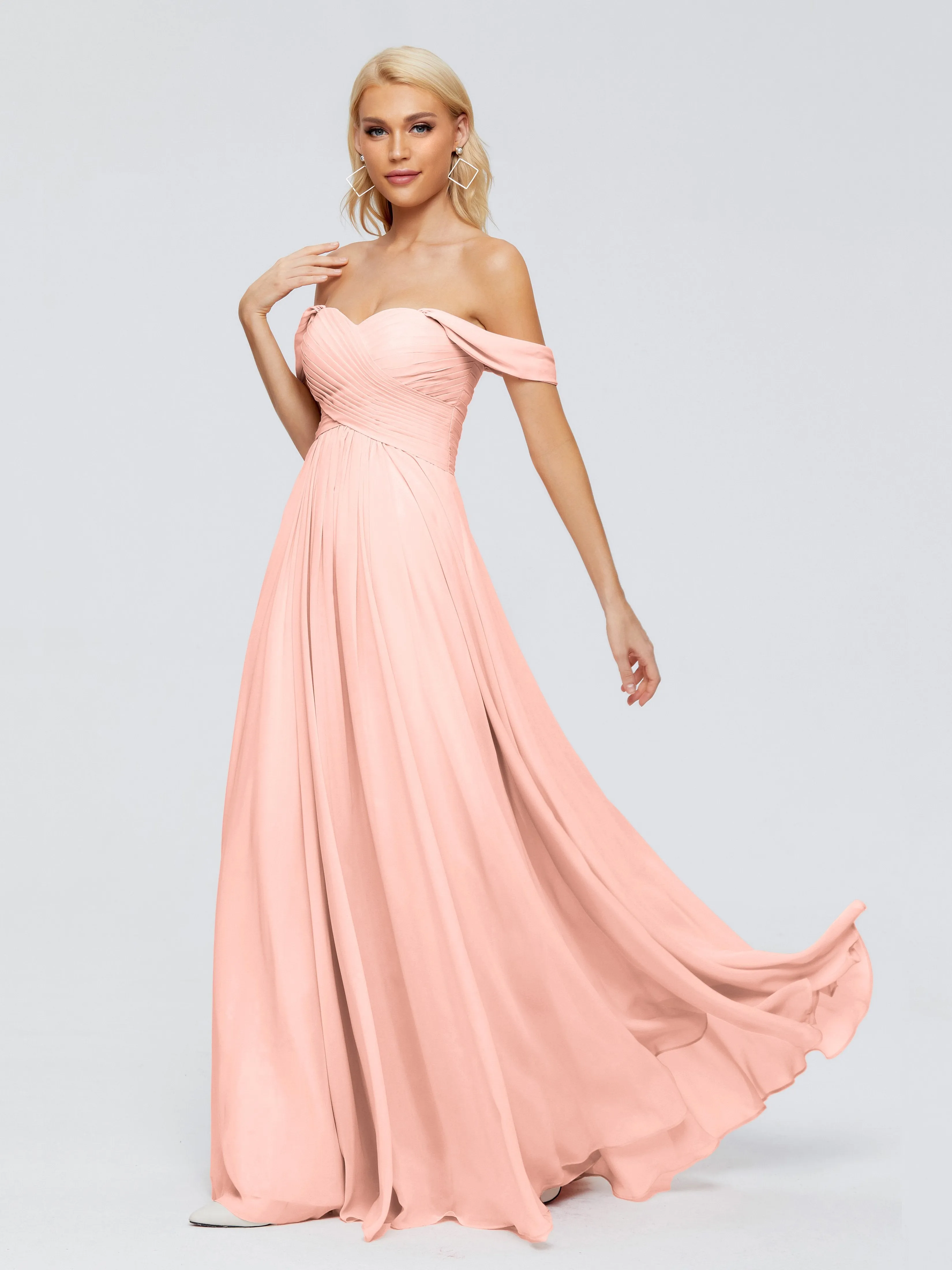 Trinity Off-The-Shoulder Chiffon Bridesmaid Dresses