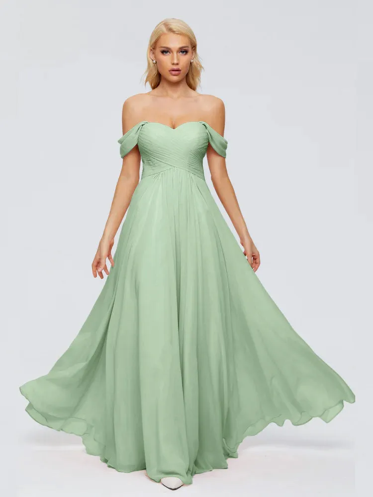 Trinity Off-The-Shoulder Chiffon Bridesmaid Dresses