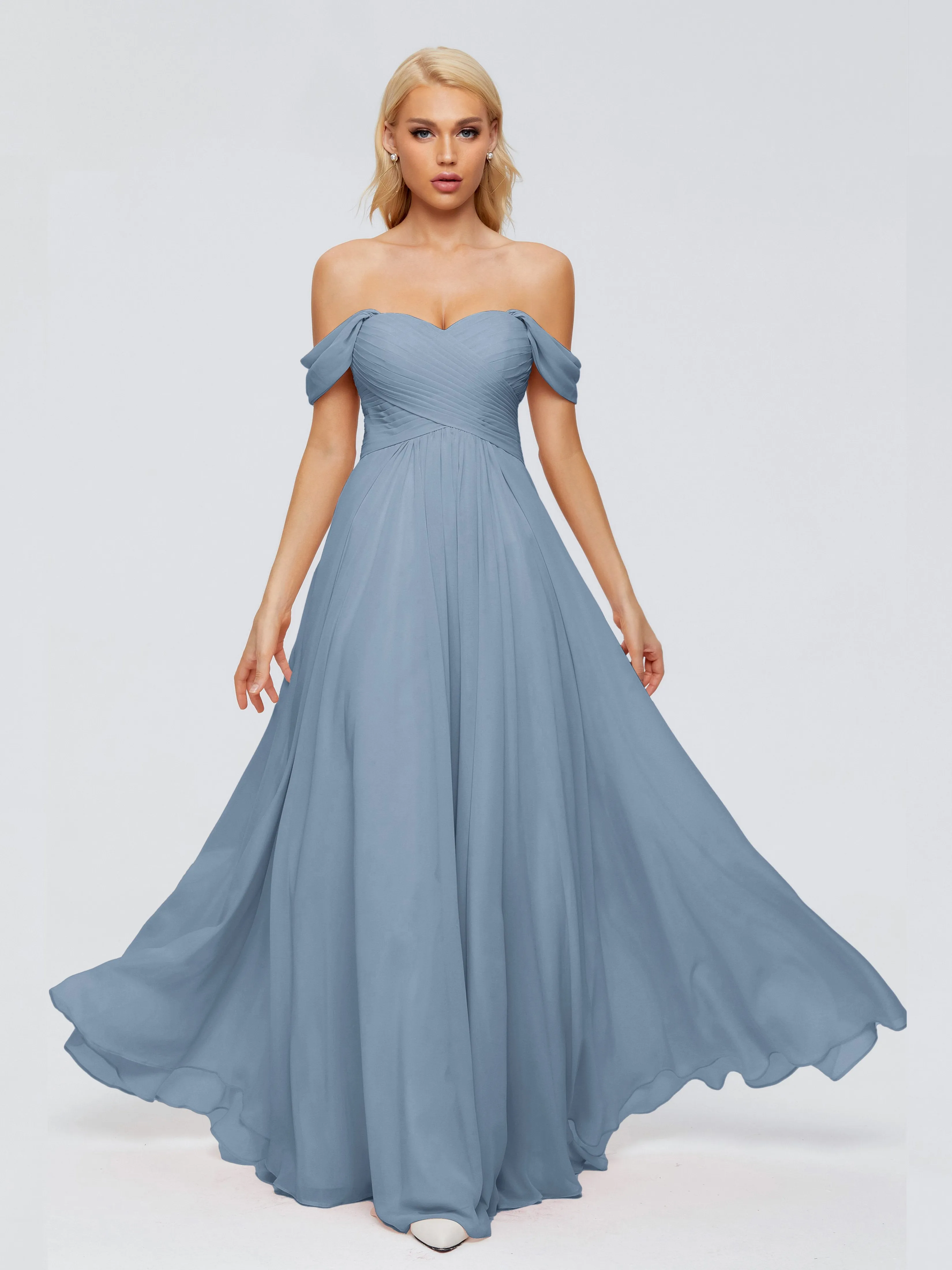 Trinity Off-The-Shoulder Chiffon Bridesmaid Dresses