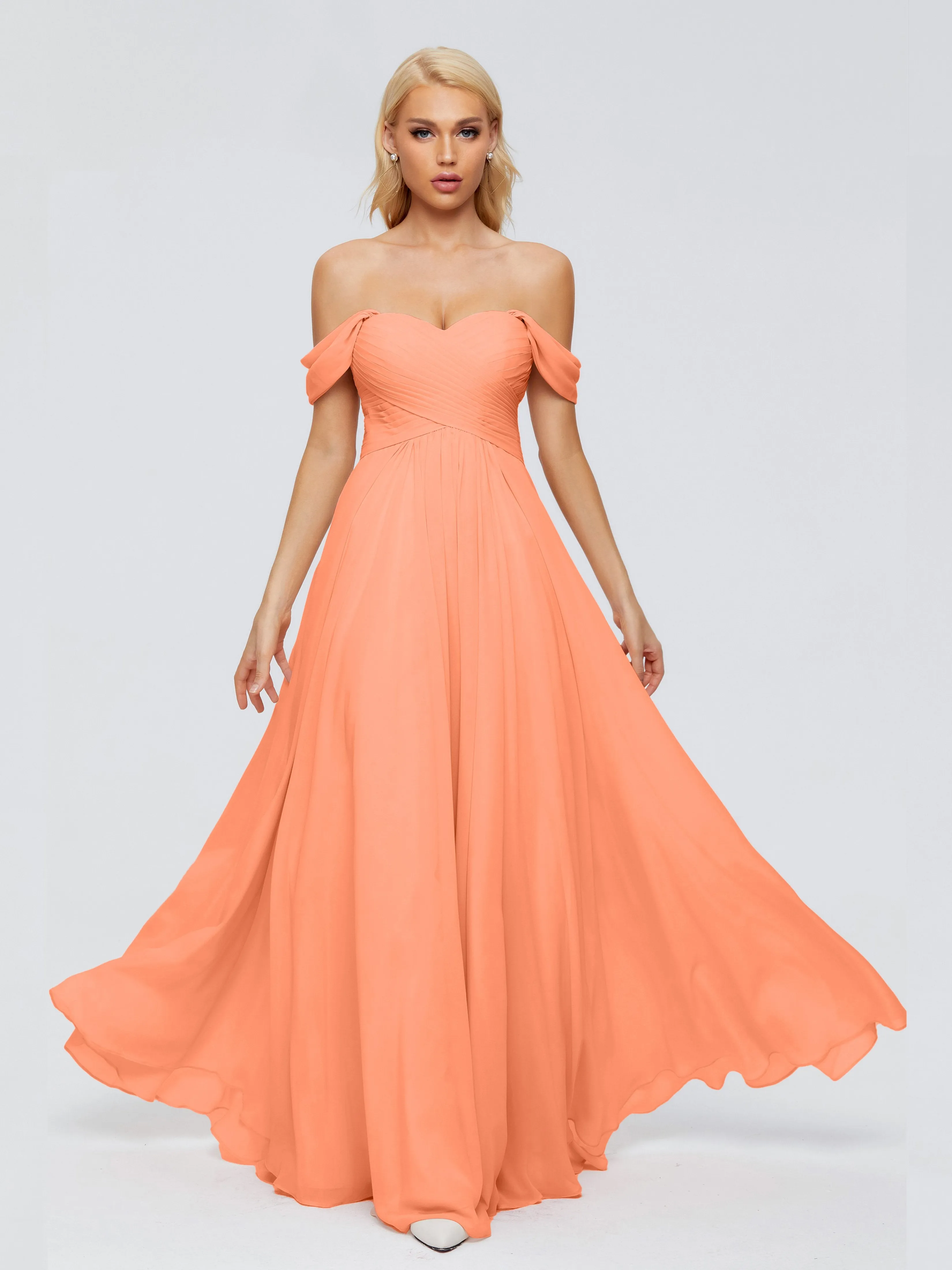 Trinity Off-The-Shoulder Chiffon Bridesmaid Dresses