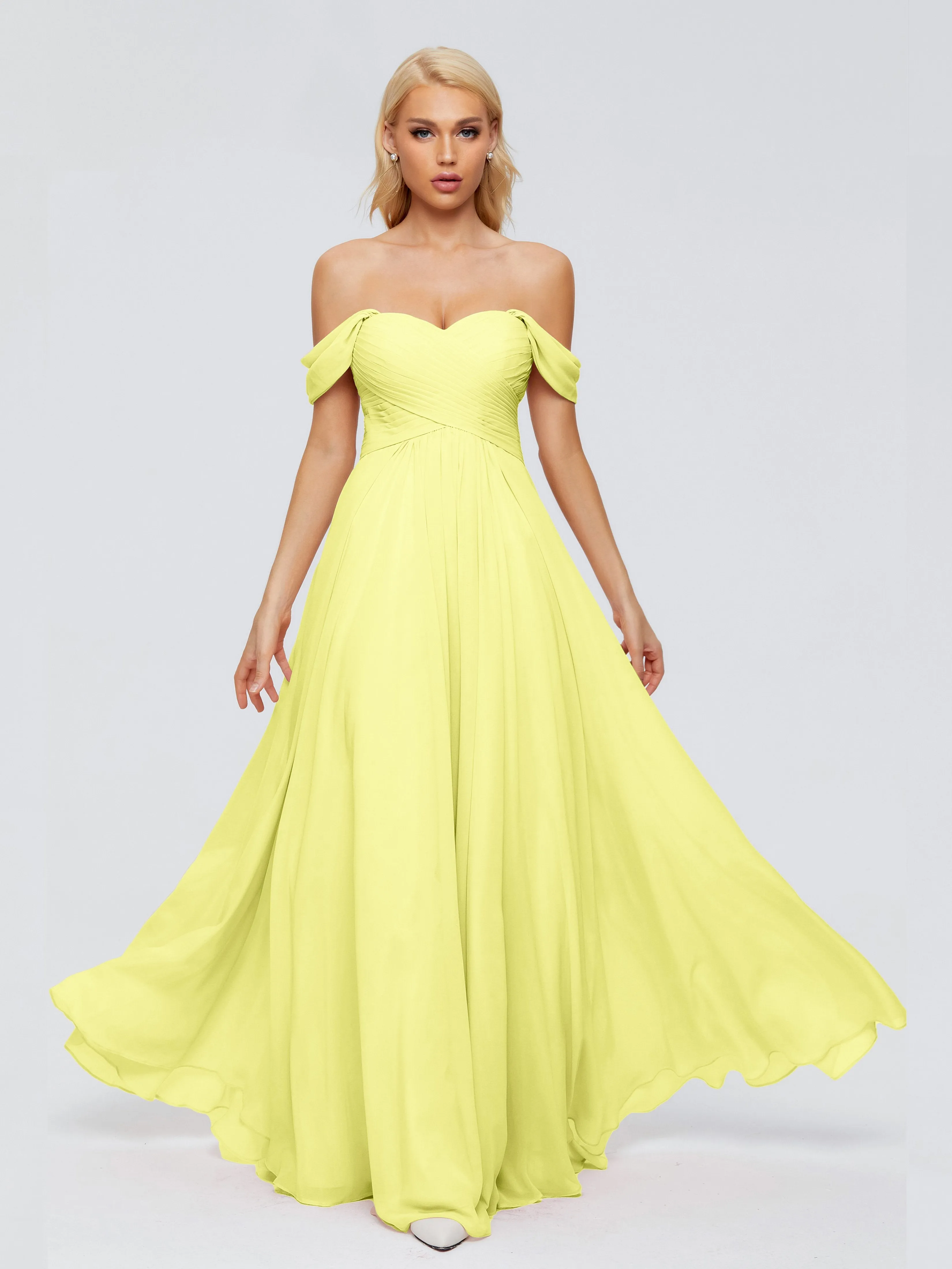 Trinity Off-The-Shoulder Chiffon Bridesmaid Dresses