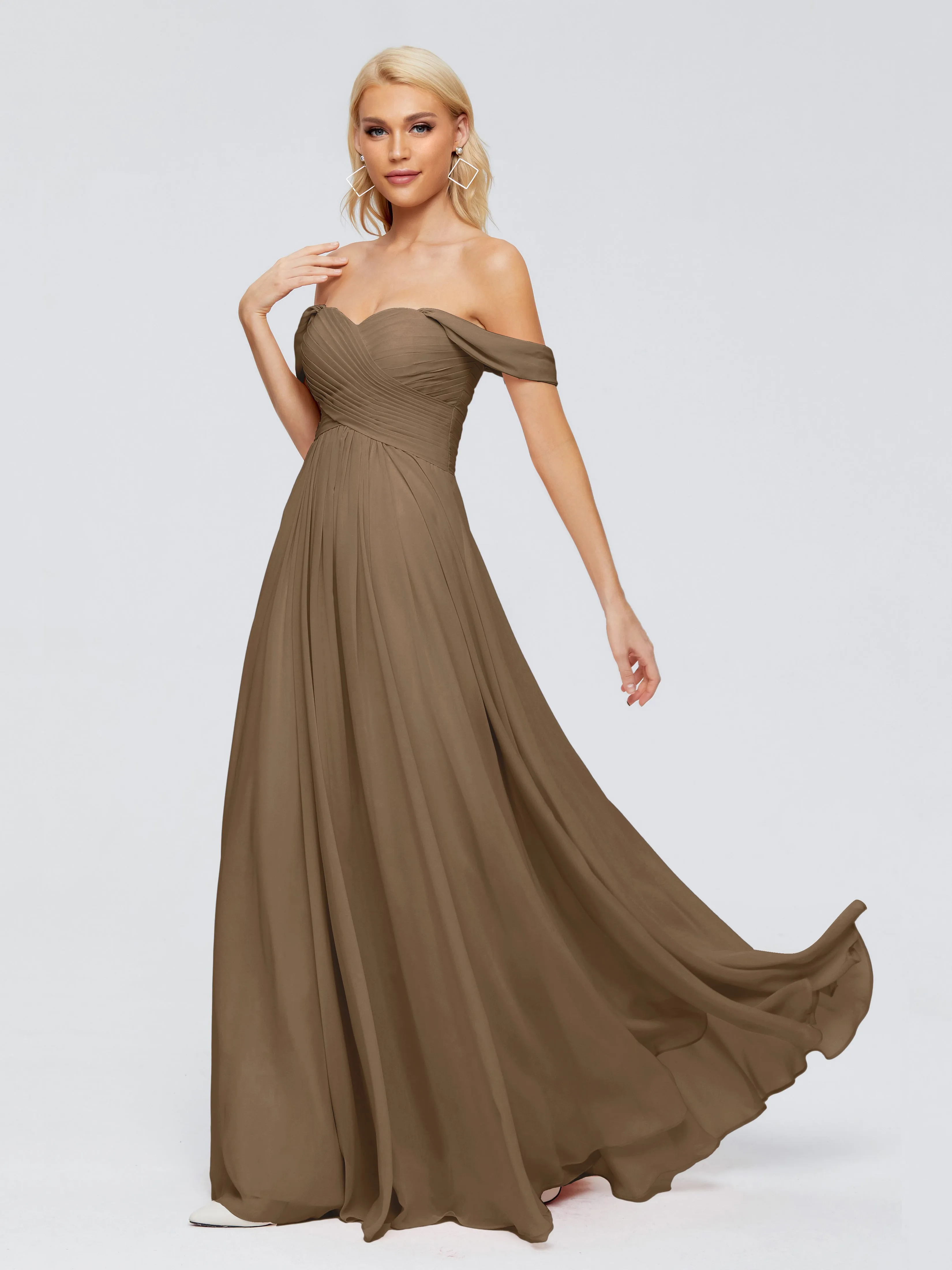 Trinity Off-The-Shoulder Chiffon Bridesmaid Dresses
