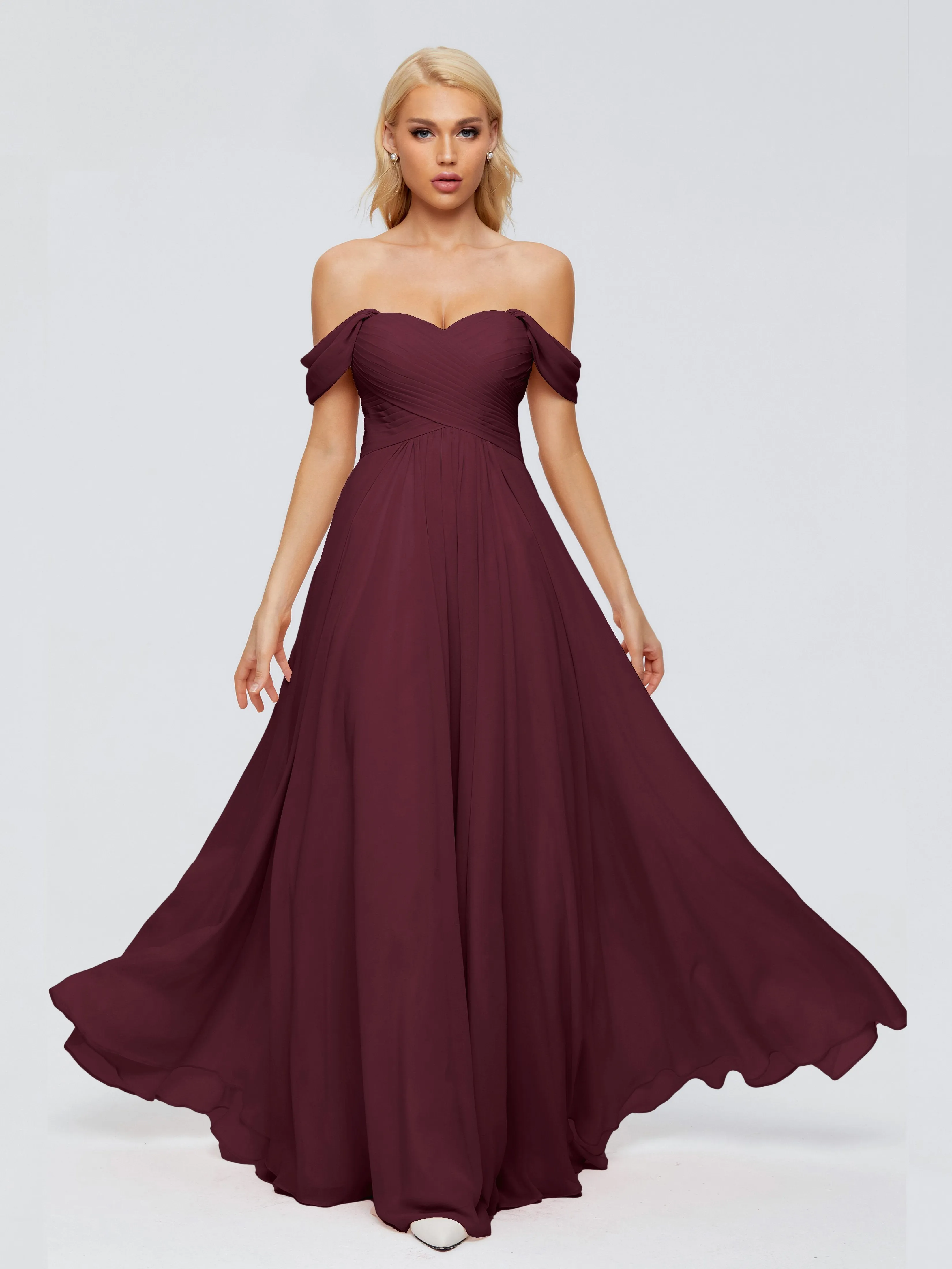 Trinity Off-The-Shoulder Chiffon Bridesmaid Dresses