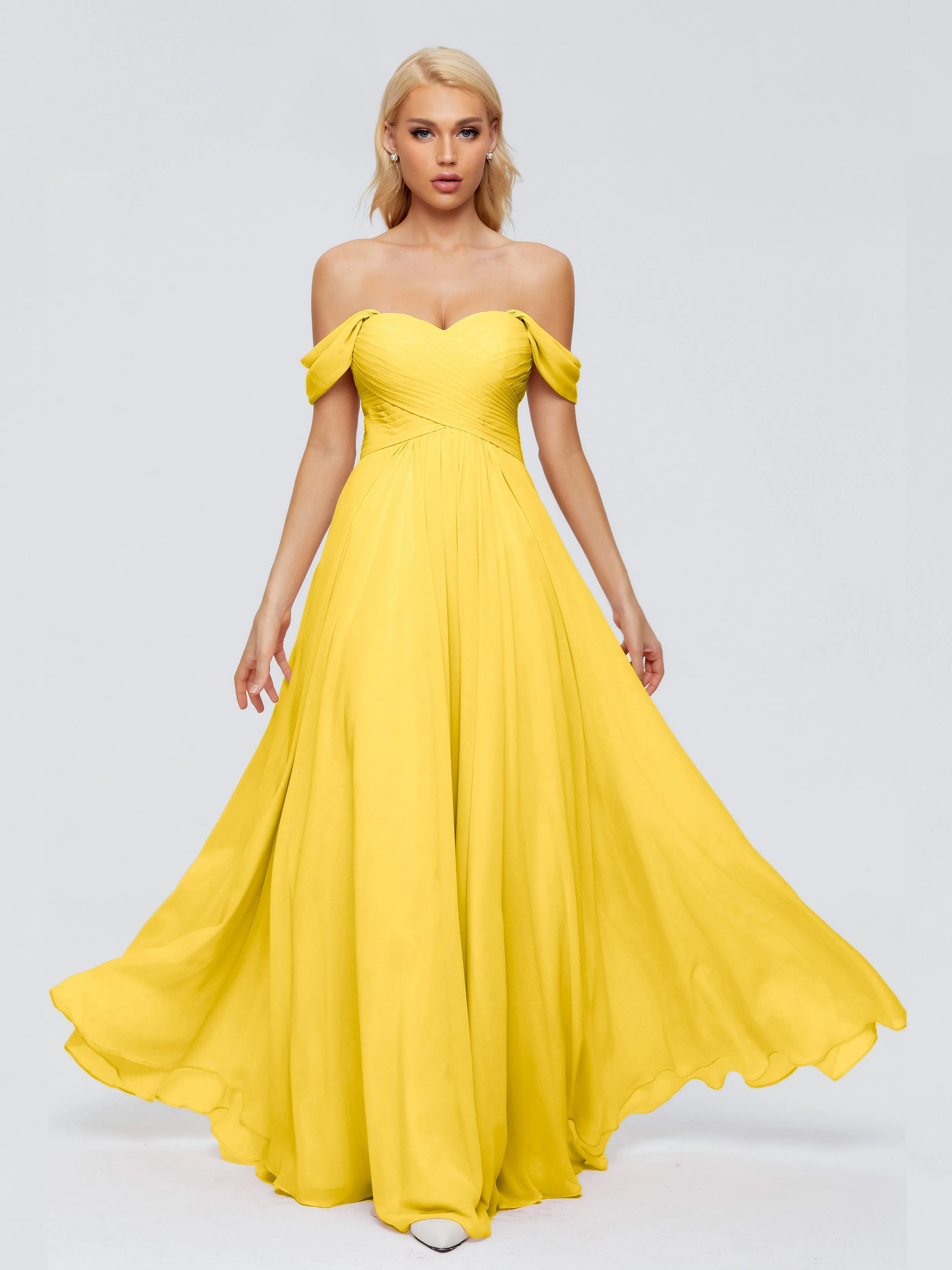 Trinity Off-The-Shoulder Chiffon Bridesmaid Dresses