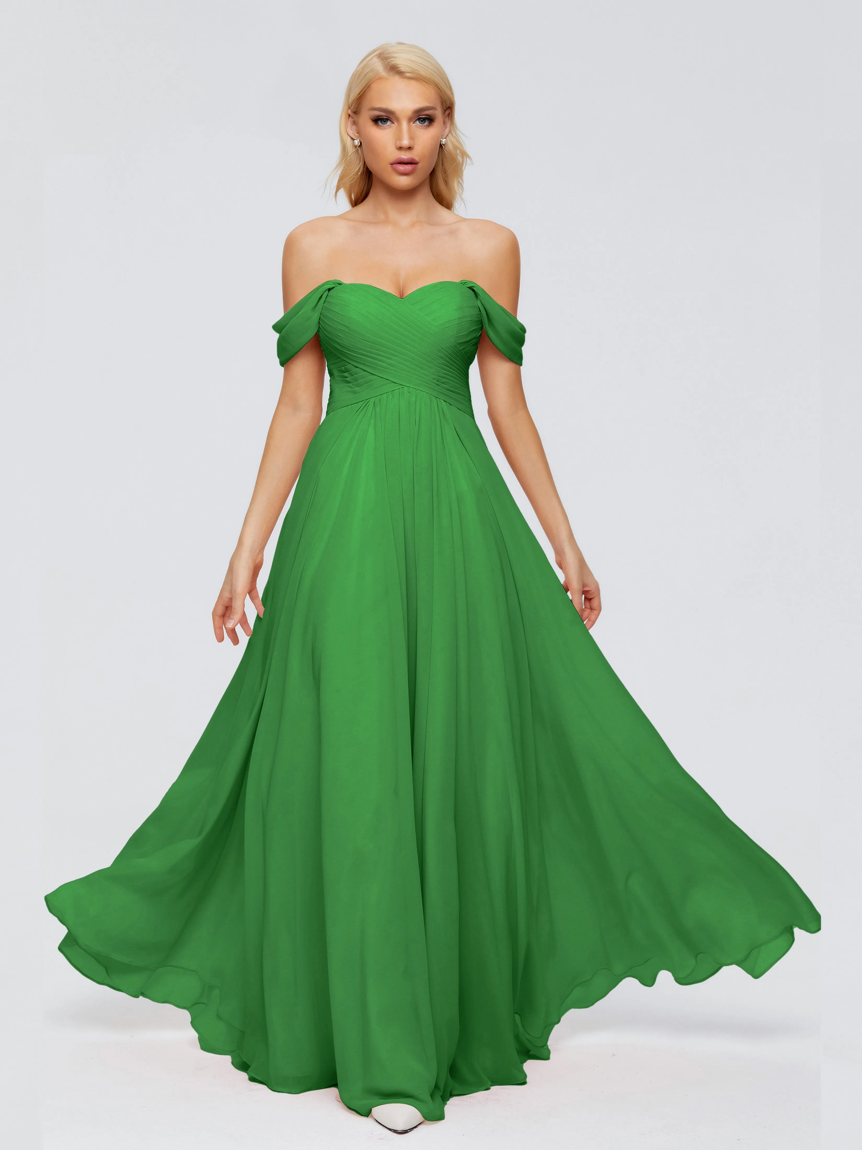 Trinity Off-The-Shoulder Chiffon Bridesmaid Dresses