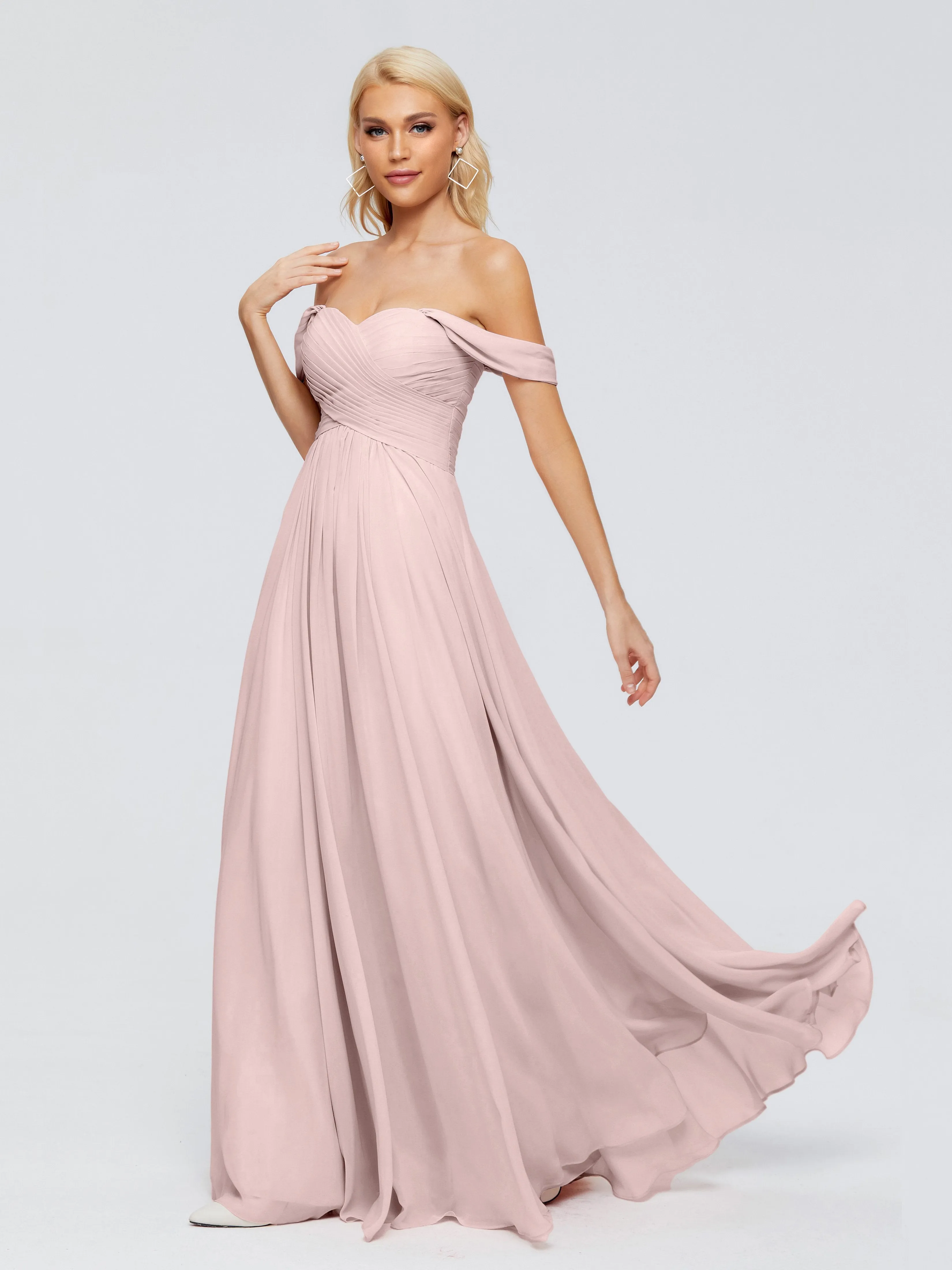 Trinity Off-The-Shoulder Chiffon Bridesmaid Dresses
