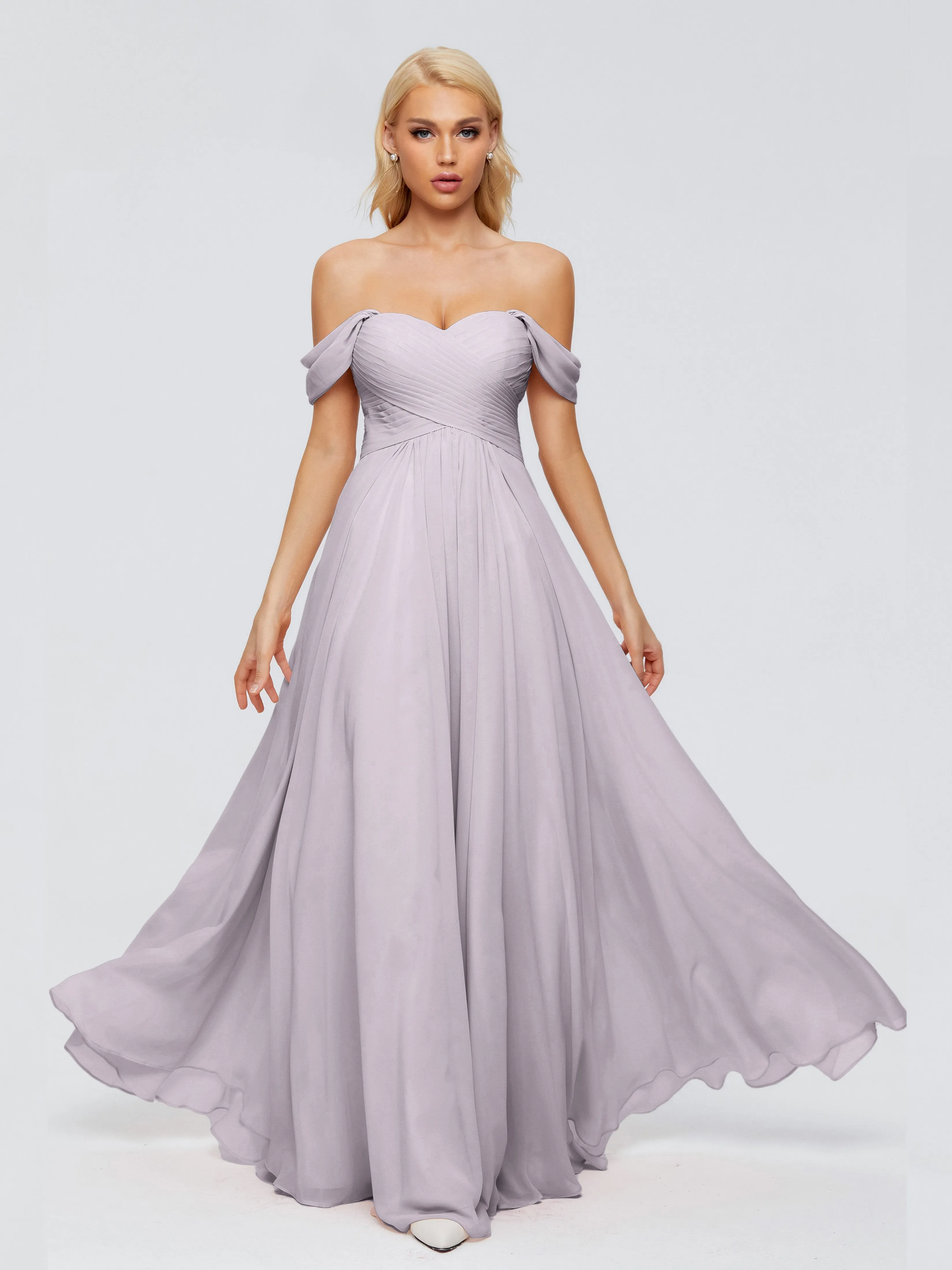 Trinity Off-The-Shoulder Chiffon Bridesmaid Dresses