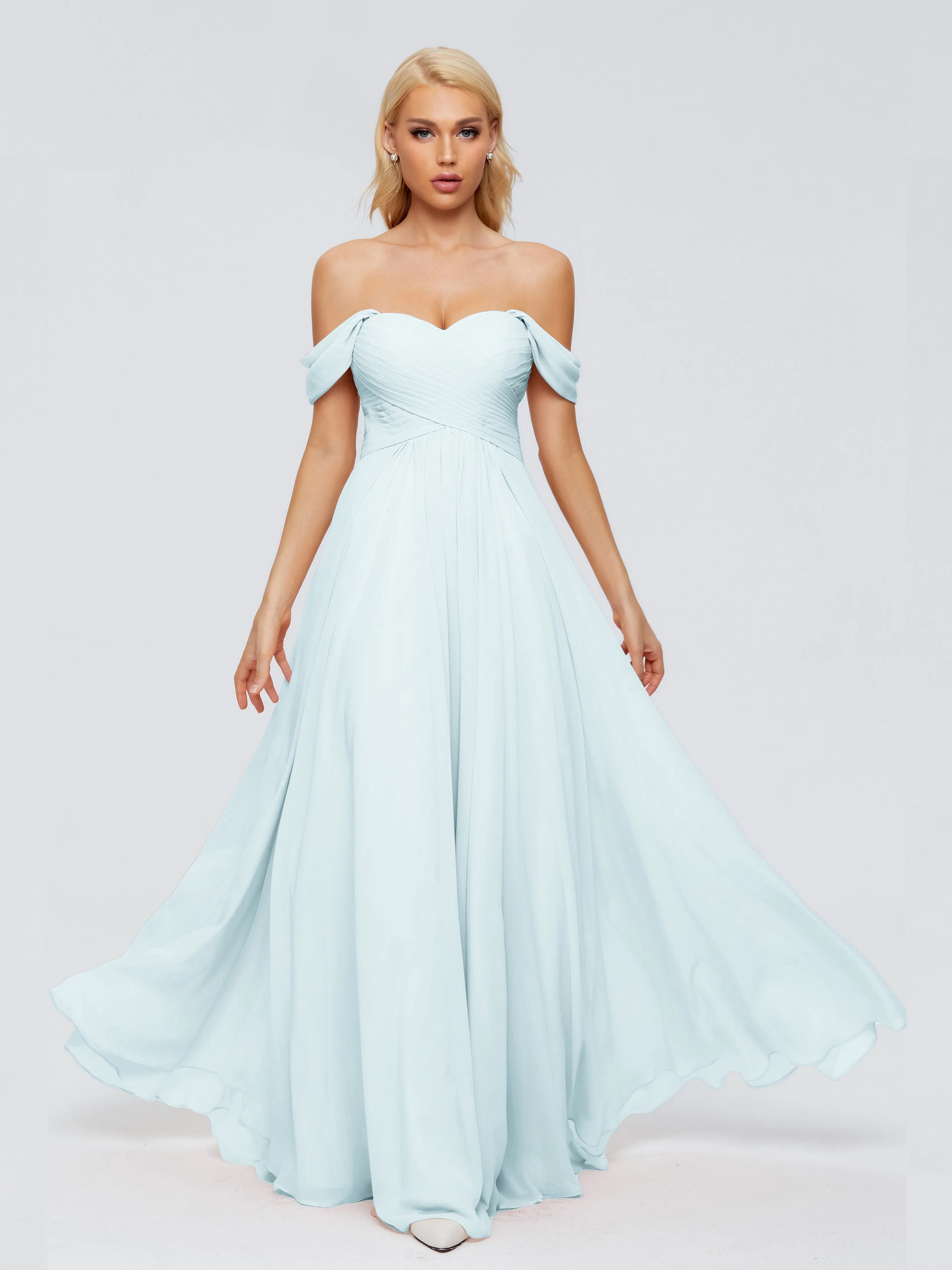 Trinity Off-The-Shoulder Chiffon Bridesmaid Dresses