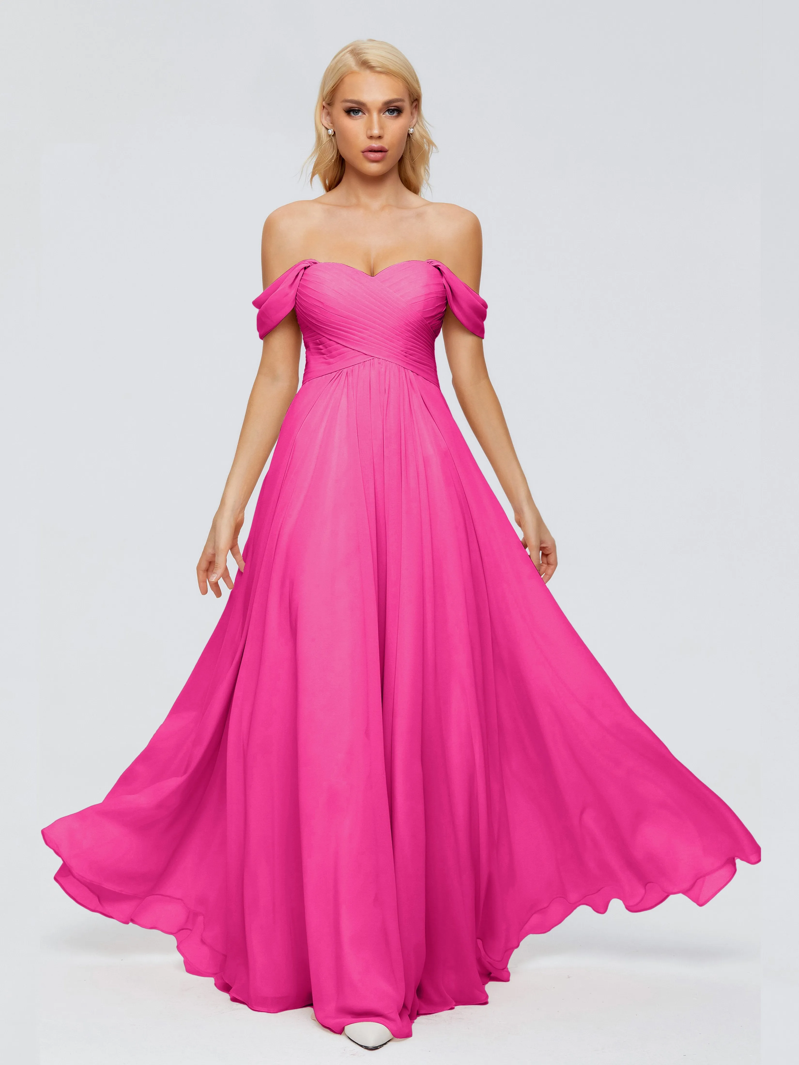 Trinity Off-The-Shoulder Chiffon Bridesmaid Dresses