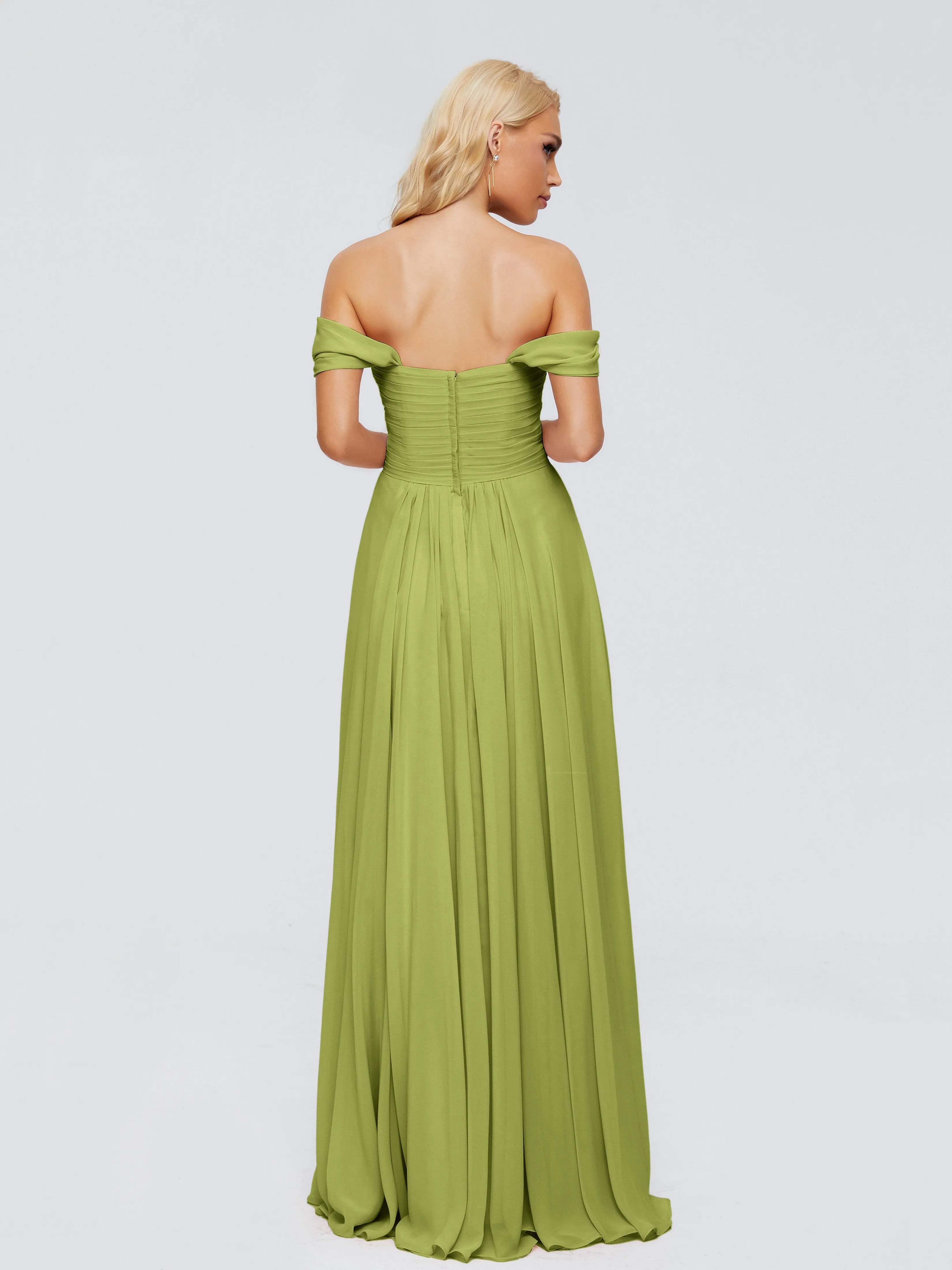 Trinity Off-The-Shoulder Chiffon Bridesmaid Dresses