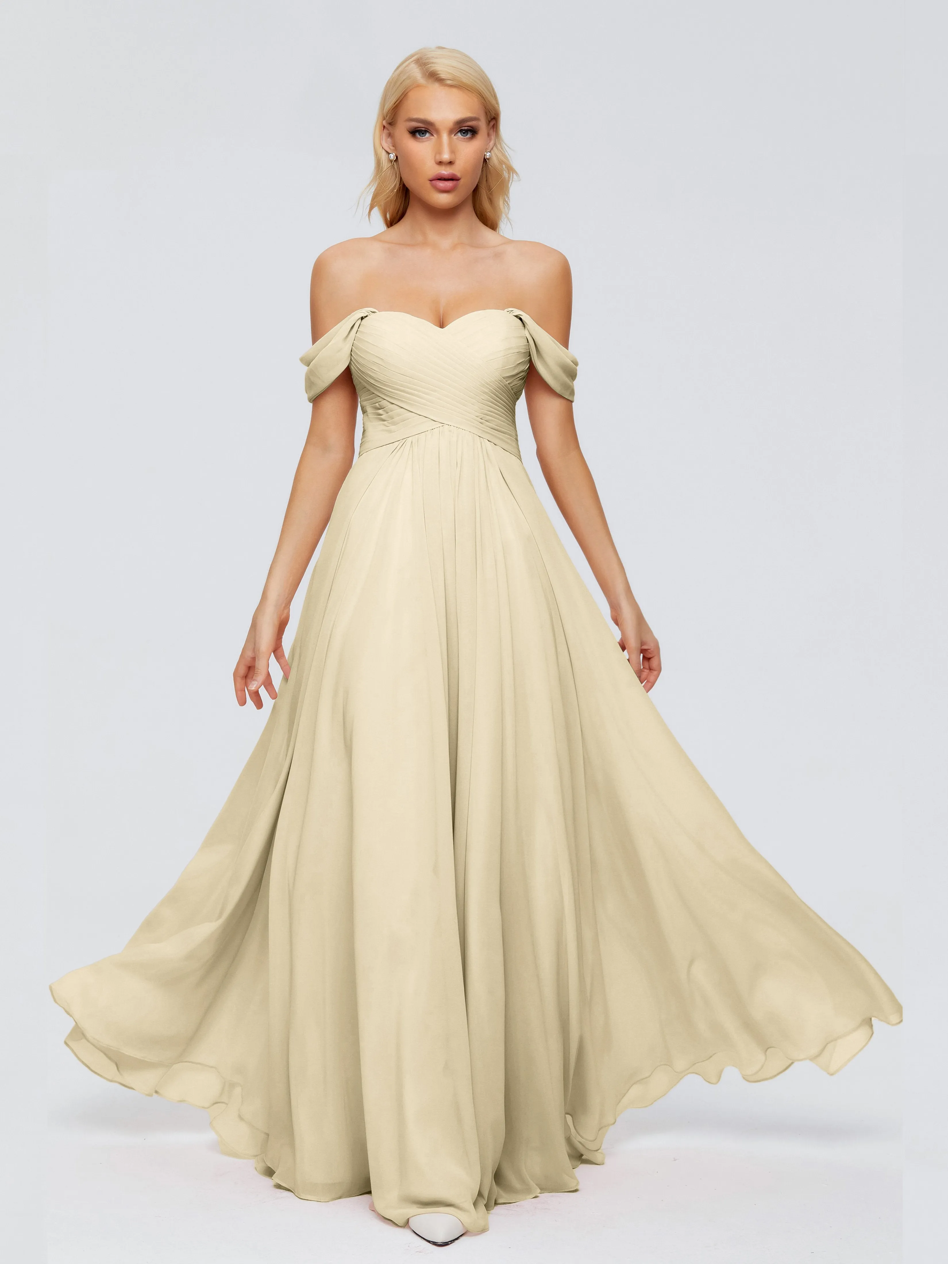 Trinity Off-The-Shoulder Chiffon Bridesmaid Dresses