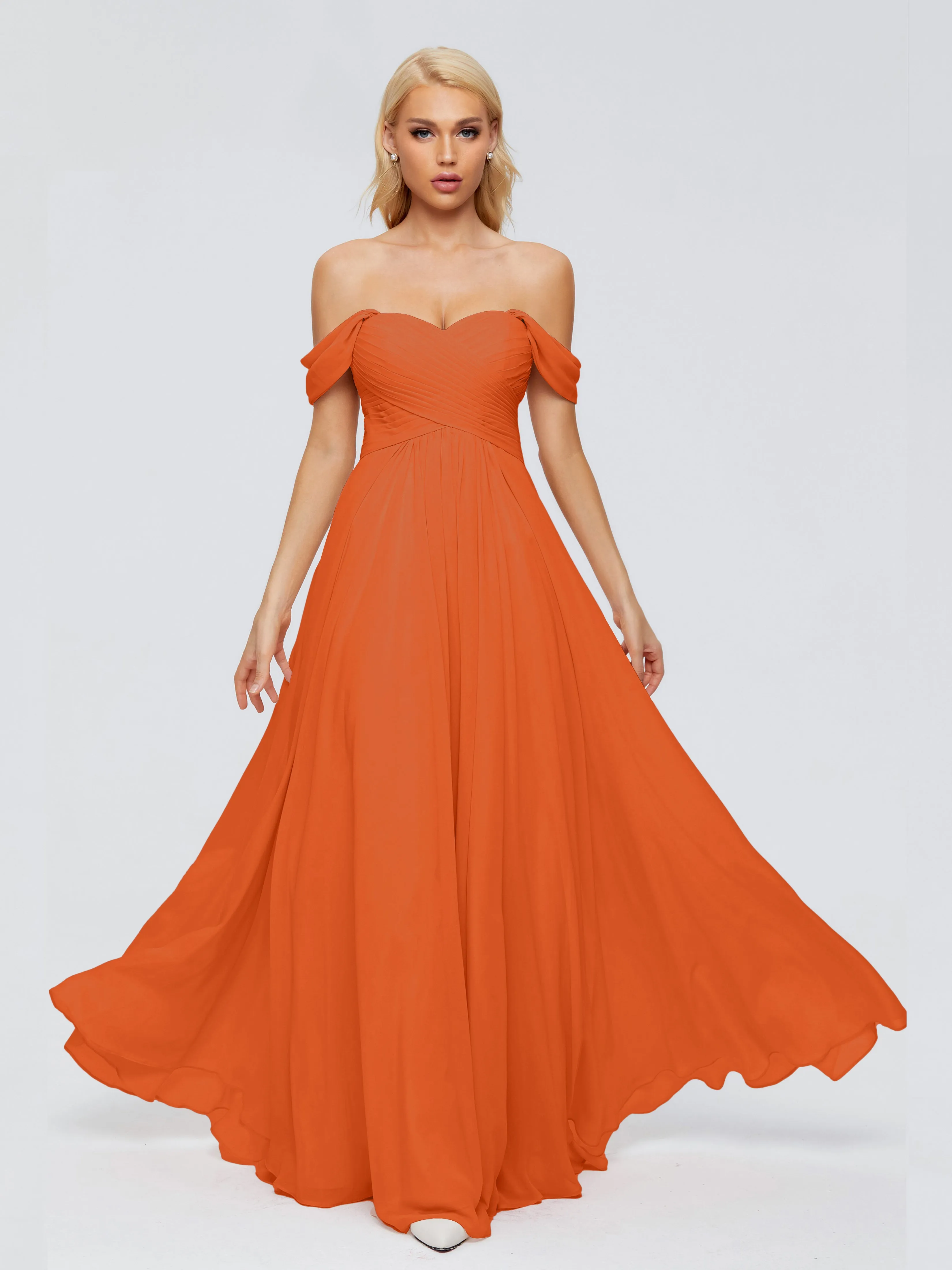 Trinity Off-The-Shoulder Chiffon Bridesmaid Dresses
